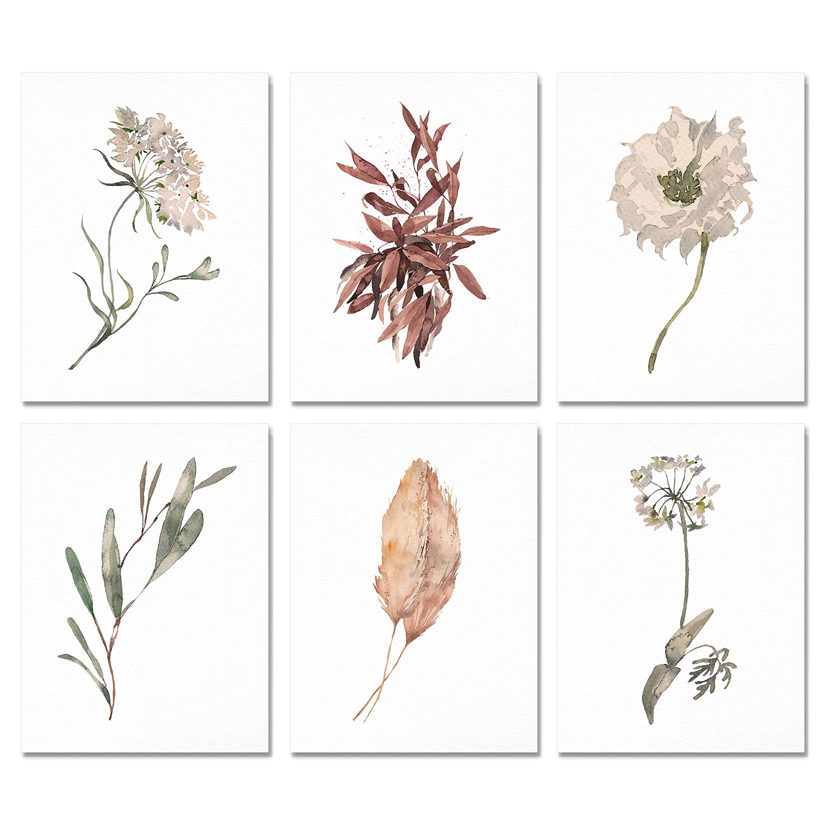 Boho Poster Prints - Set of 6 Unframed 11x14 Canvas Wall Art Decor, Aesthetic Plant Prints for Bedroom, Living Room & Office Decor