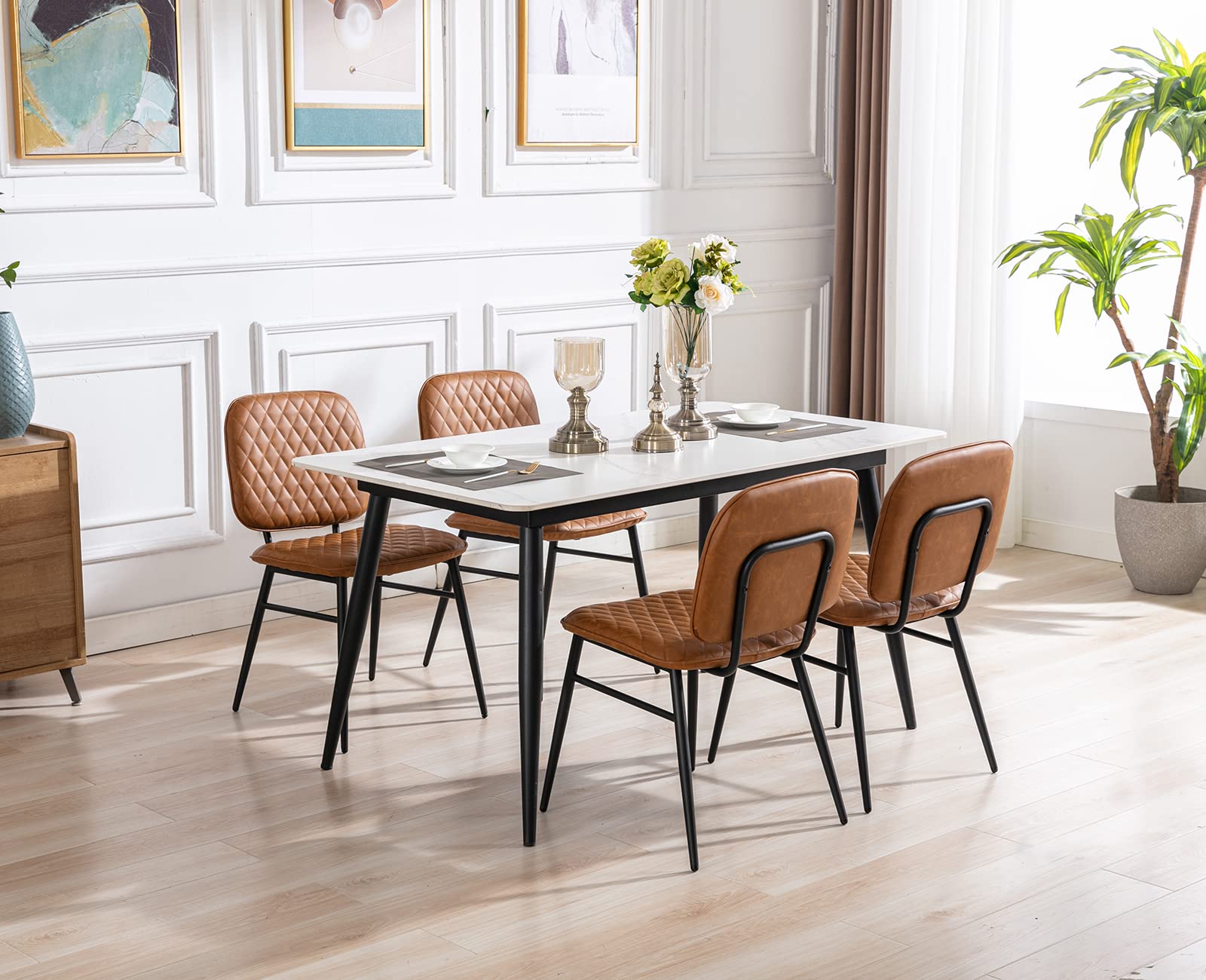 Wahson Set of 2 Modern PU Leather Dining Chairs with Black Legs - Kitchen & Living Room Chairs for Home, Restaurant (Brown) - Perfect for Small Spaces, Breakfast Nooks & Contemporary Dining Areas