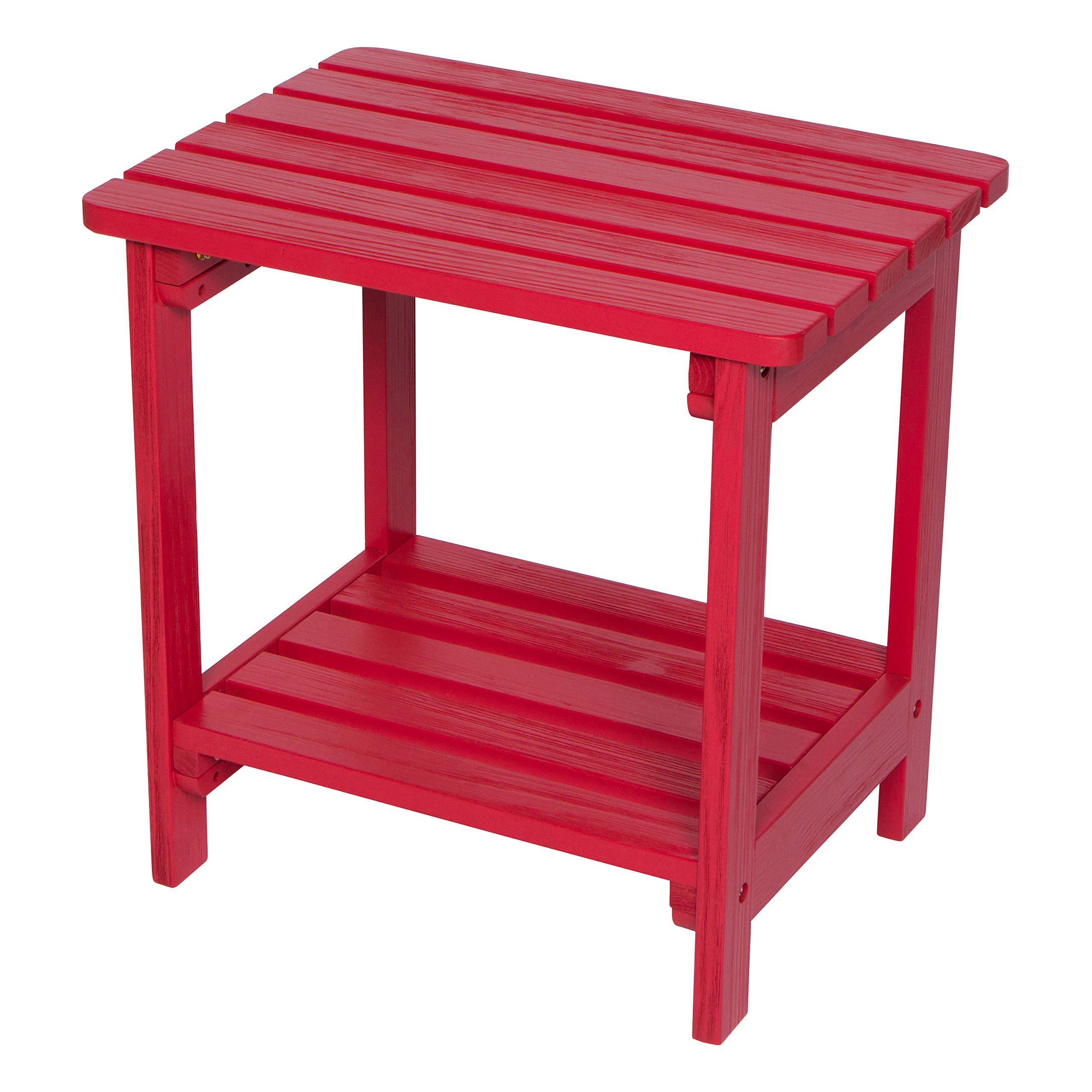 Shine Company Providence Rectangular Solid Wood Side Table - Outdoor Adirondack Patio Table in Chili Red - Perfect for Garden, Deck, Poolside & Backyard Relaxation