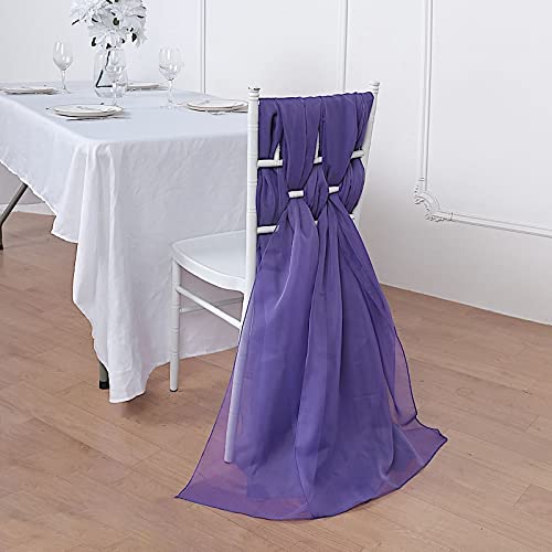 50 Extra Wide Premium Purple Chiffon Chair Sashes - Elegant Wedding Ceremony & Reception Decorations for Banquet, Party, and Bridal Shower Decor