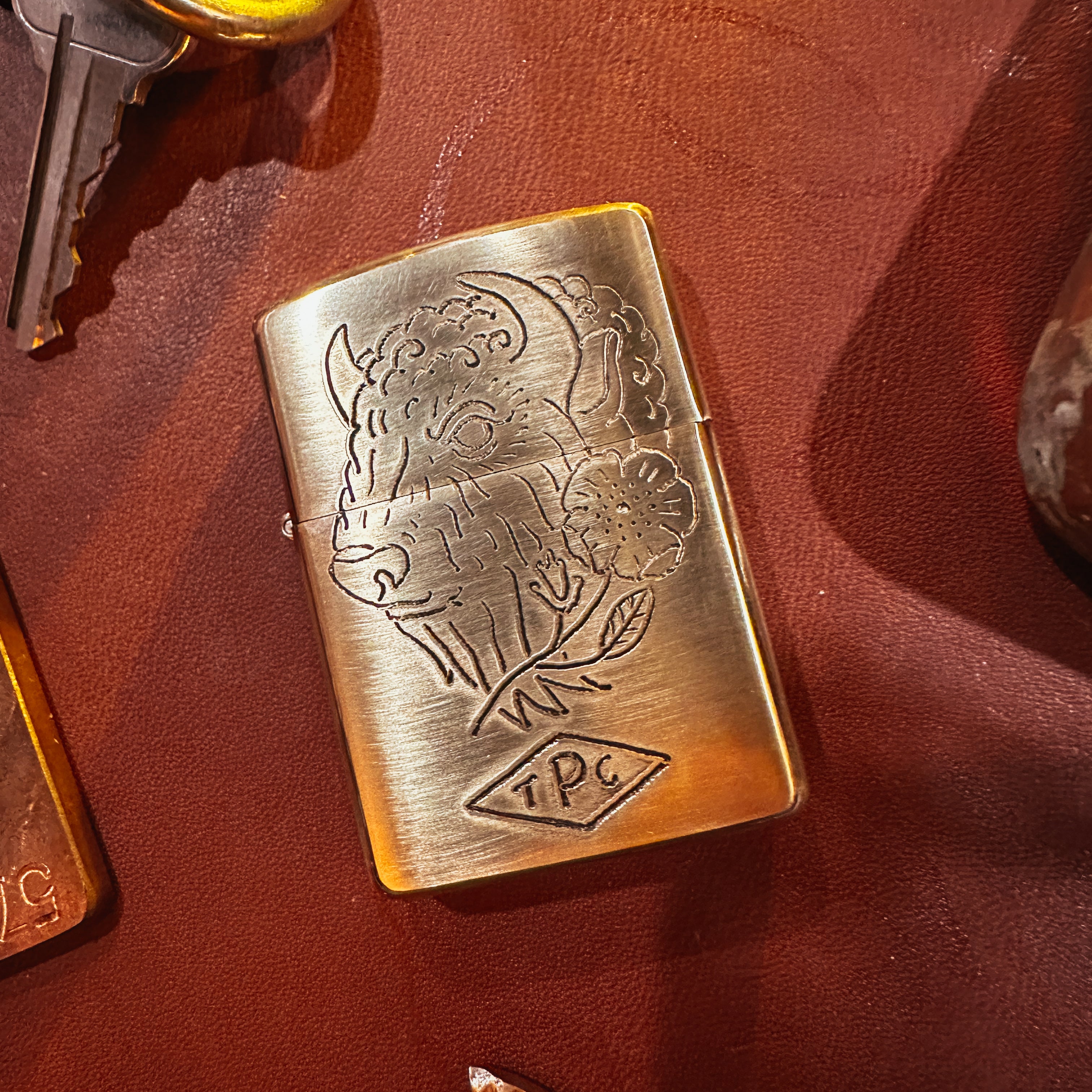 BROOKHAYL x POPULESS Limited Edition Hand Engraved Zippo® Lighter 016 - Armor Brushed Brass - Perfect for Collectors & Gift Giving
