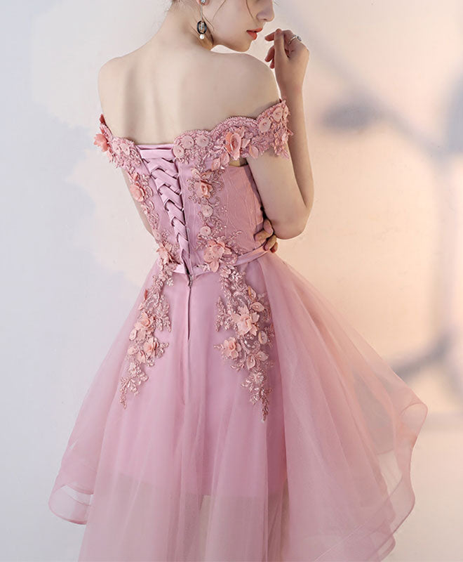 Elegant Pink Lace High-Low Prom Dress for Homecoming - Perfect for Formal Dances, Graduation Parties & Special Occasions