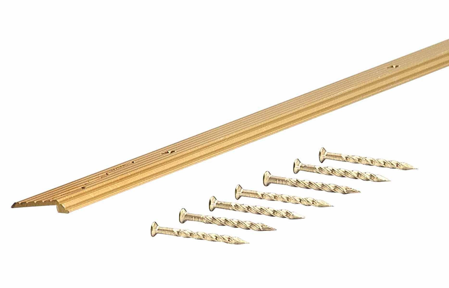 M-D Building Products 79038 36-Inch Satin Brass Aluminum Tile Edge Trim with Screw Nails - Perfect for Bathroom, Kitchen & Shower Tile Installation