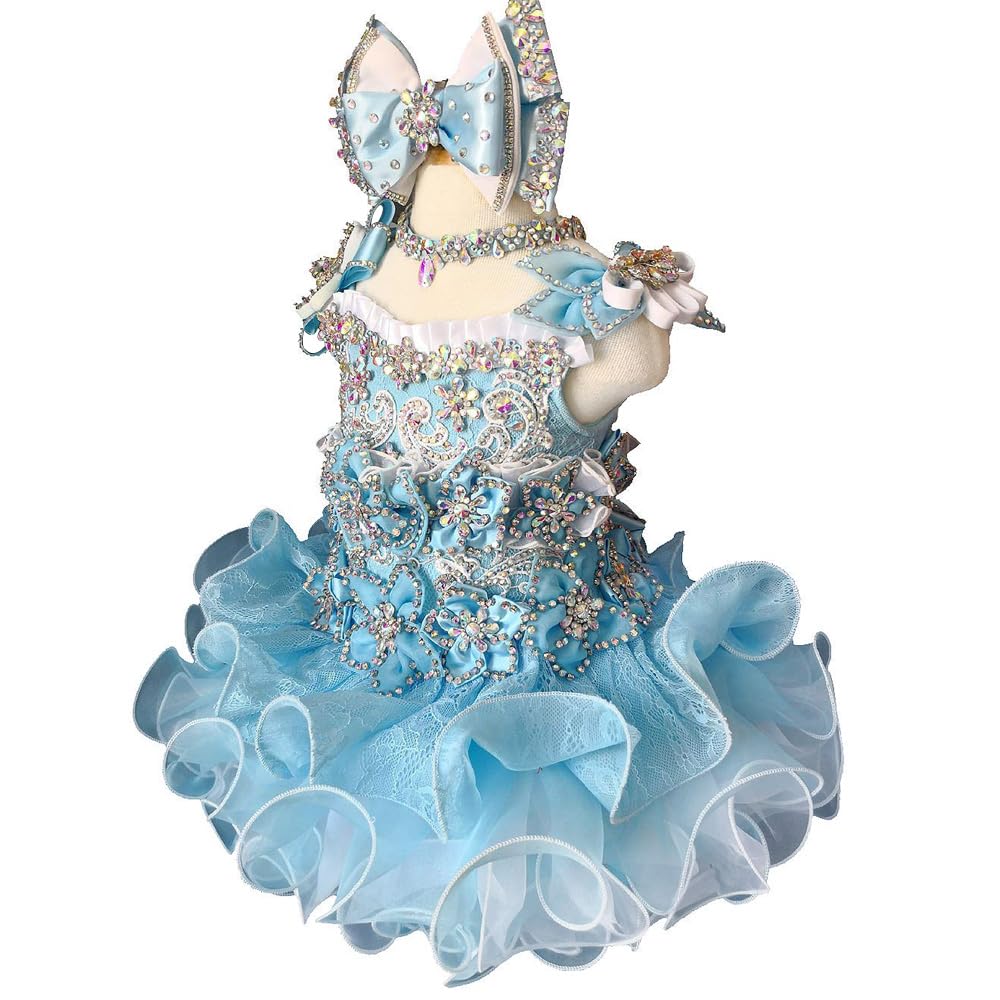 Handmade Beaded Baby Girl Pageant Dress - Toddler Princess Gown for Pageants, Photoshoots & Special Occasions