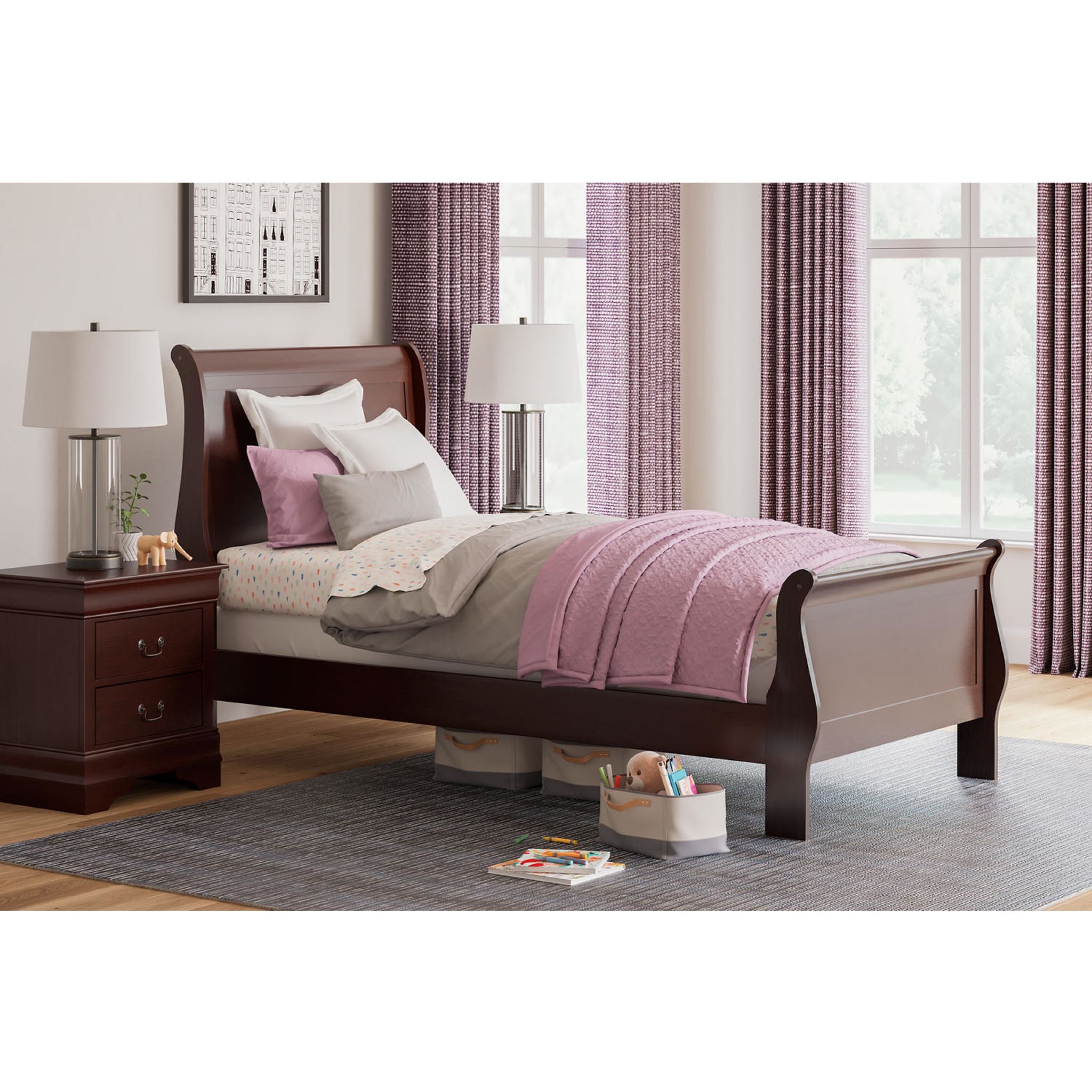 Alisdair Dark Brown Sleigh Bed Frame - Queen Size Wooden Bed with Upholstered Headboard - Perfect for Master Bedroom & Guest Room Decor