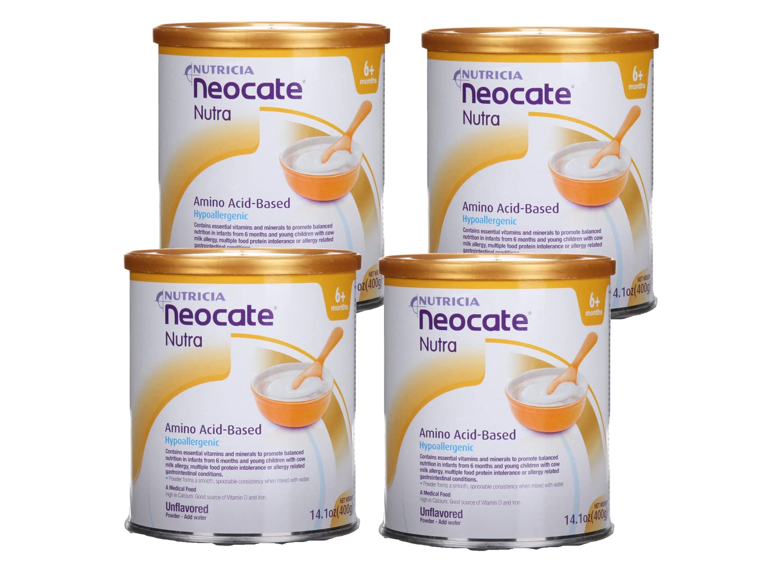 Nutricia Neocate Nutra Dairy-Free Hypoallergenic Baby Food - Amino Acid-Based Formula with Calcium, Vitamin D & Iron - Cereal-Style Consistency for Infants with Food Allergies - 14.1 Oz Can (Pack of 4) - Ideal for Sensitive Stomachs & Special Dietary Needs