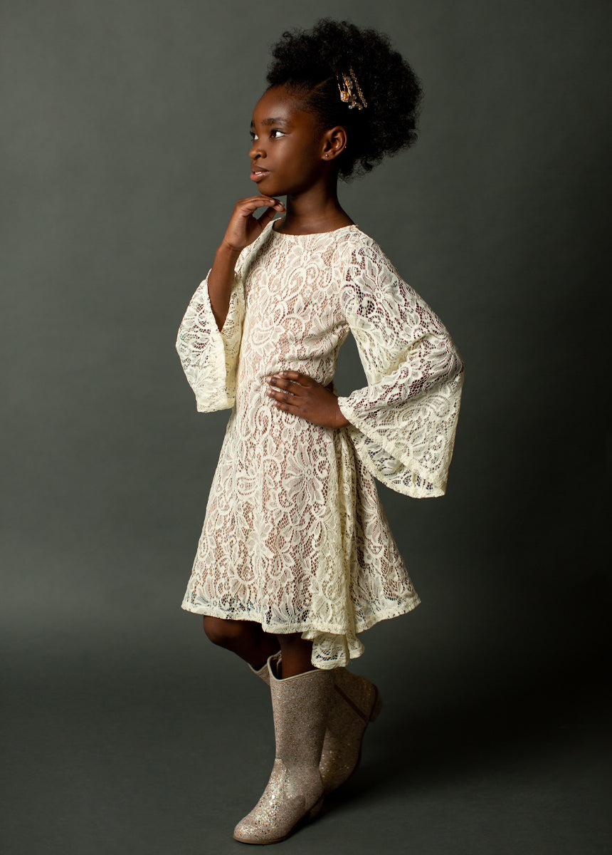 Elegant Cream Gael Dress for Women | Flowy Midi Dress with V-Neck & Floral Embroidery | Perfect for Weddings, Parties & Date Nights