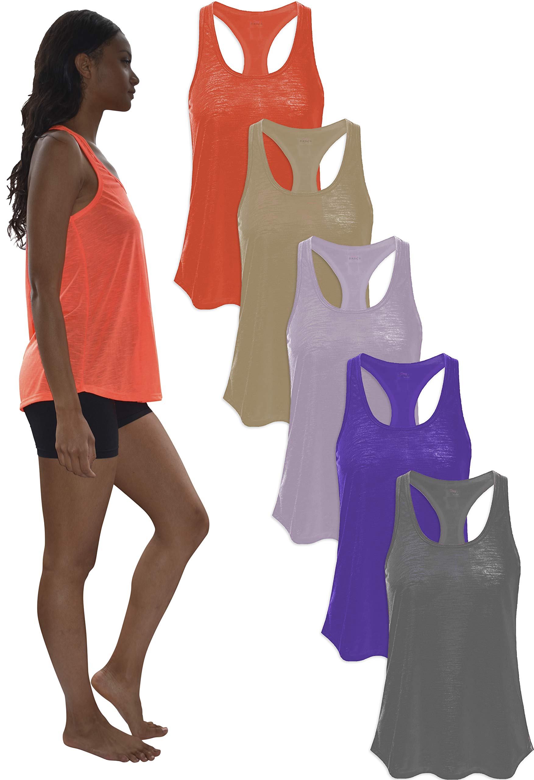 5 Pack Women's Flowy Burnout Racerback Tank Tops - Breathable Workout Shirts for Yoga, Gym & Casual Wear | Lightweight Activewear for Running, Fitness & Everyday Comfort