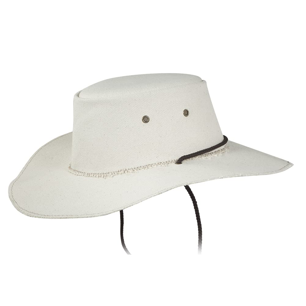 Barmah Hats Castaway Wide Brim Canvas Hat 3087 - UPF 50+ Sun Protection, Water-Resistant, Adjustable Chin Strap - Perfect for Hiking, Fishing, and Outdoor Adventures