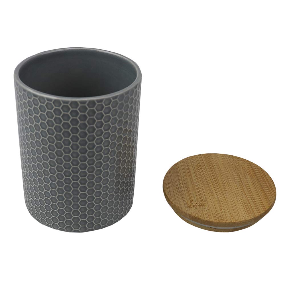 Modern Honeycomb Design Kitchen Canister Set with Bamboo Lid - Grey | Airtight Storage for Dry Food, Baking Staples, Snacks | Perfect for Countertop Organization & Pantry Storage