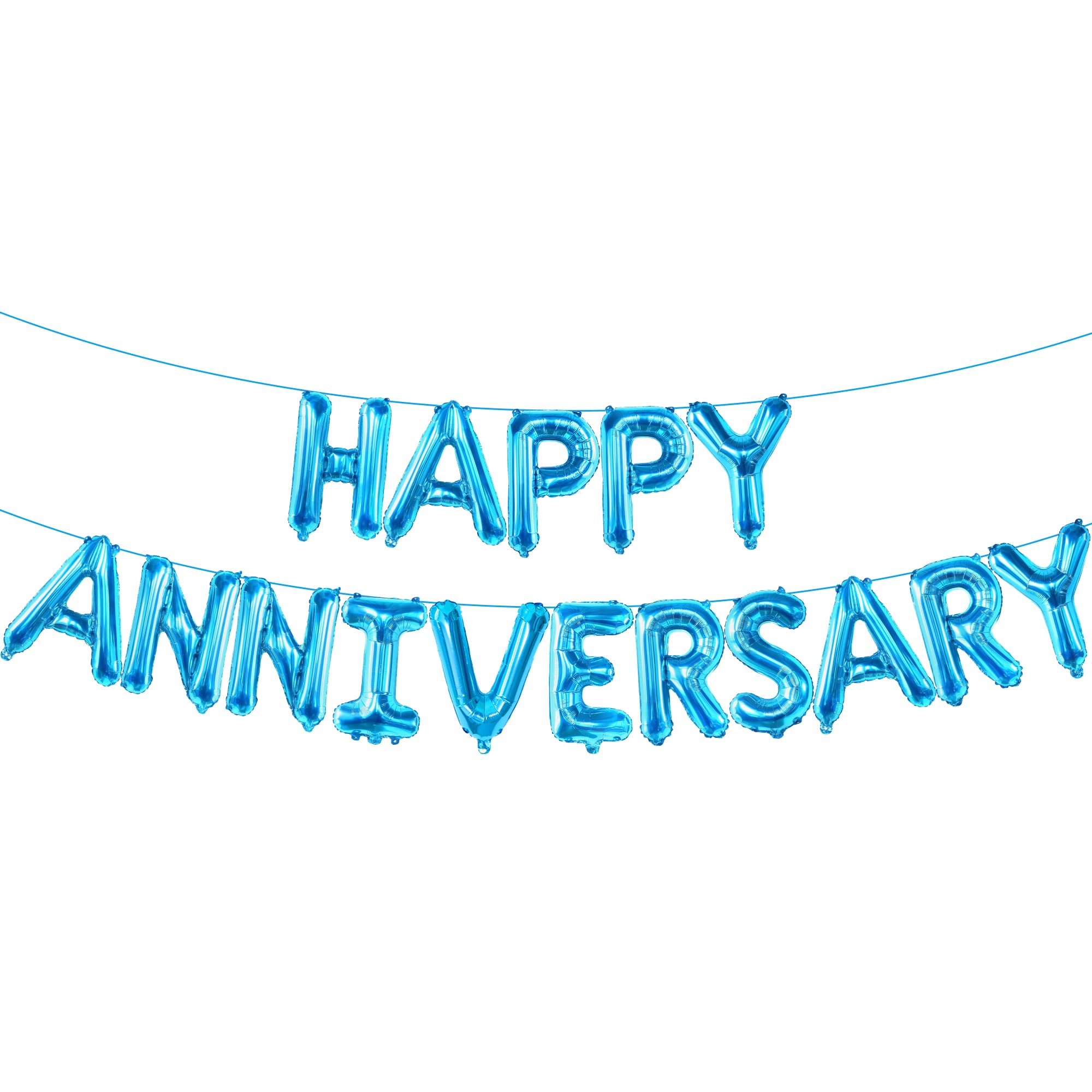KatchOn Blue Happy Anniversary Balloons - 16 Inch Large Foil Balloons with Banner & Backdrop for Anniversary Party Decorations, Wedding, Birthday & Special Events