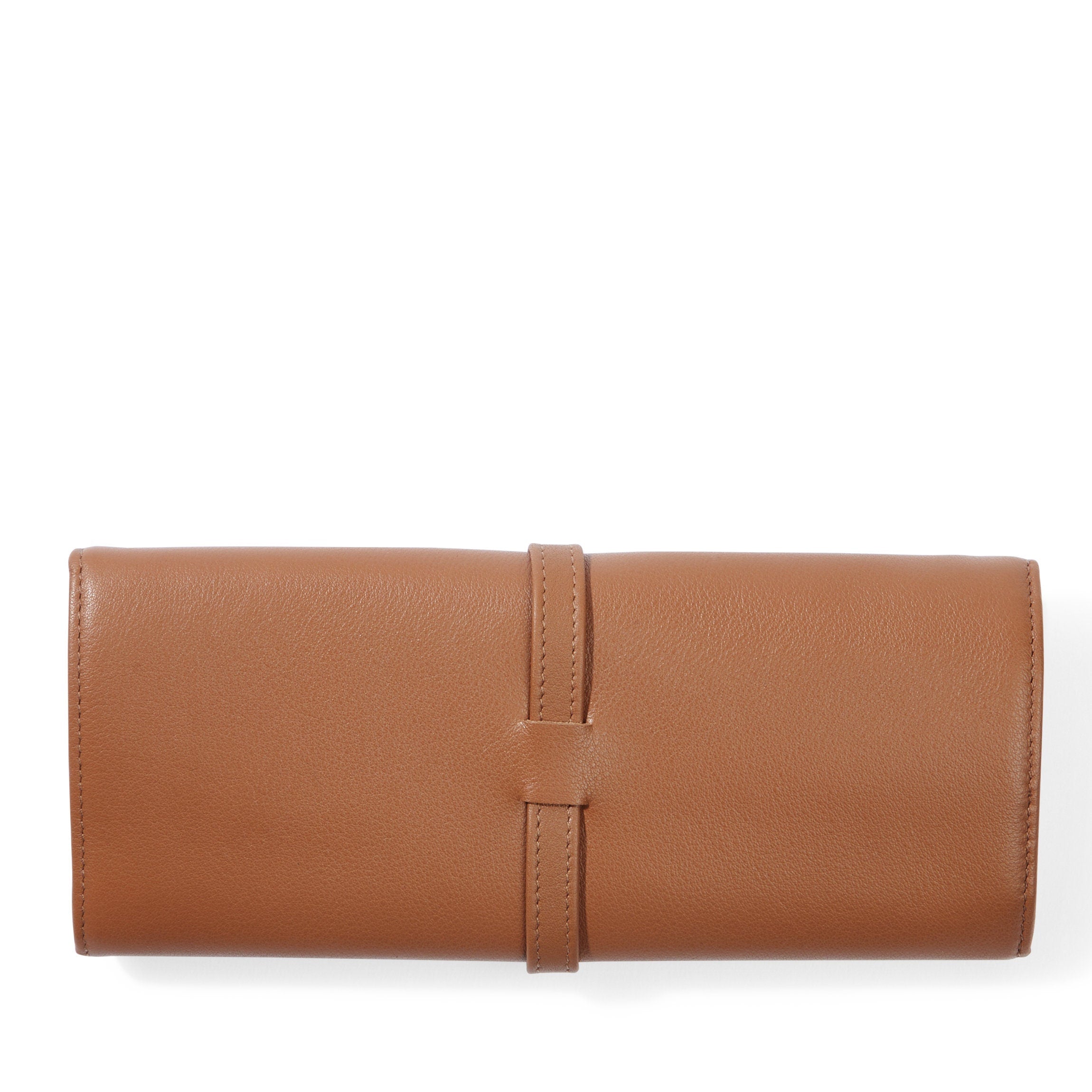 Luxury Buckled Jewelry Roll in Cognac - Perfect for Travel, Storage & Organizing Necklaces, Bracelets & Earrings