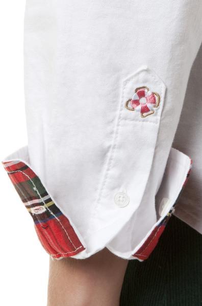 Women's White Oxford Button Down Shirt with Royal Stewart Plaid - Perfect for Office Wear, Casual Outfits & Business Attire