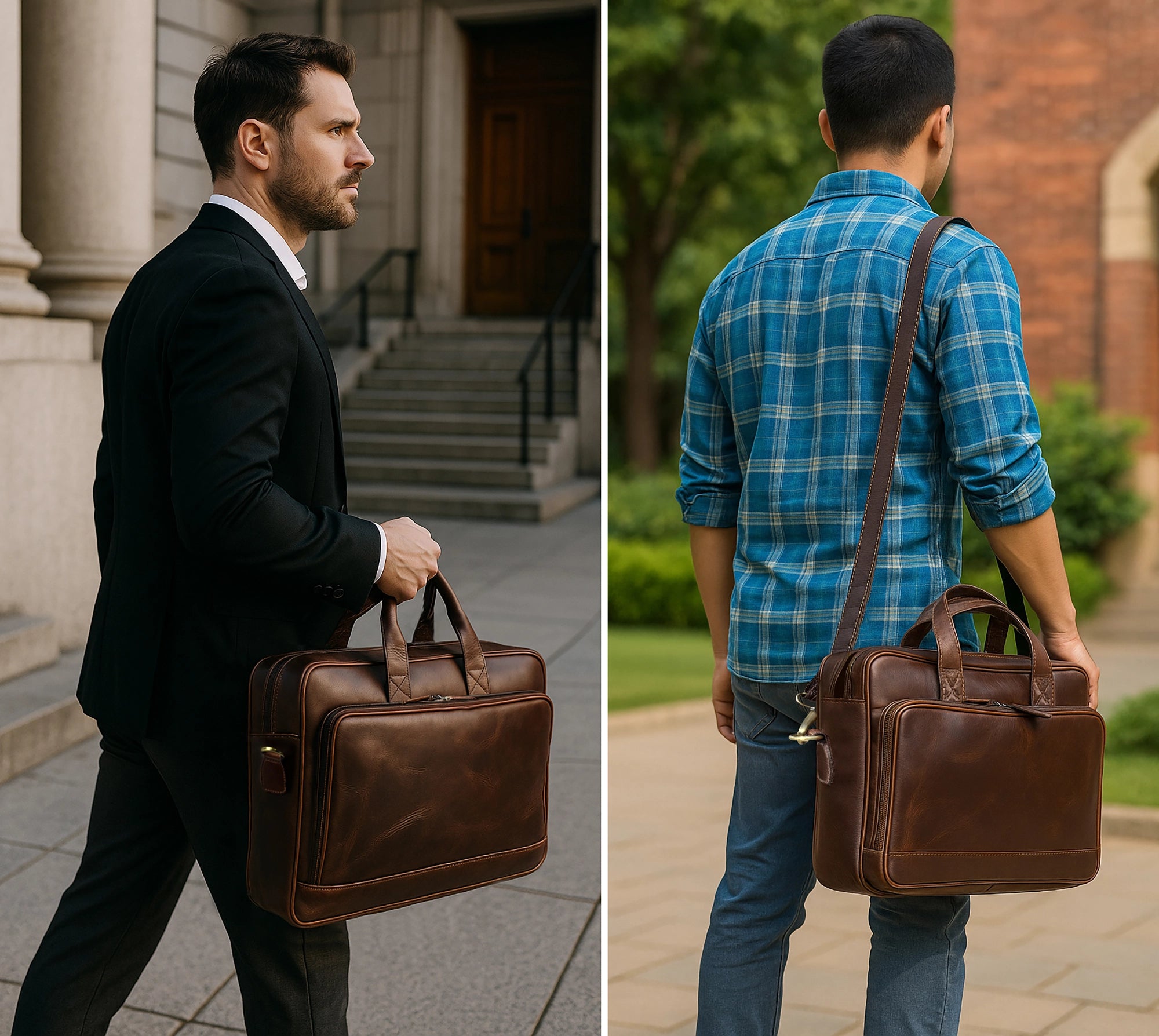 Premium Genuine Leather Briefcase for Men - Professional Laptop Messenger Bag for Business, Office & Travel - Perfect for Work Commute & Business Trips