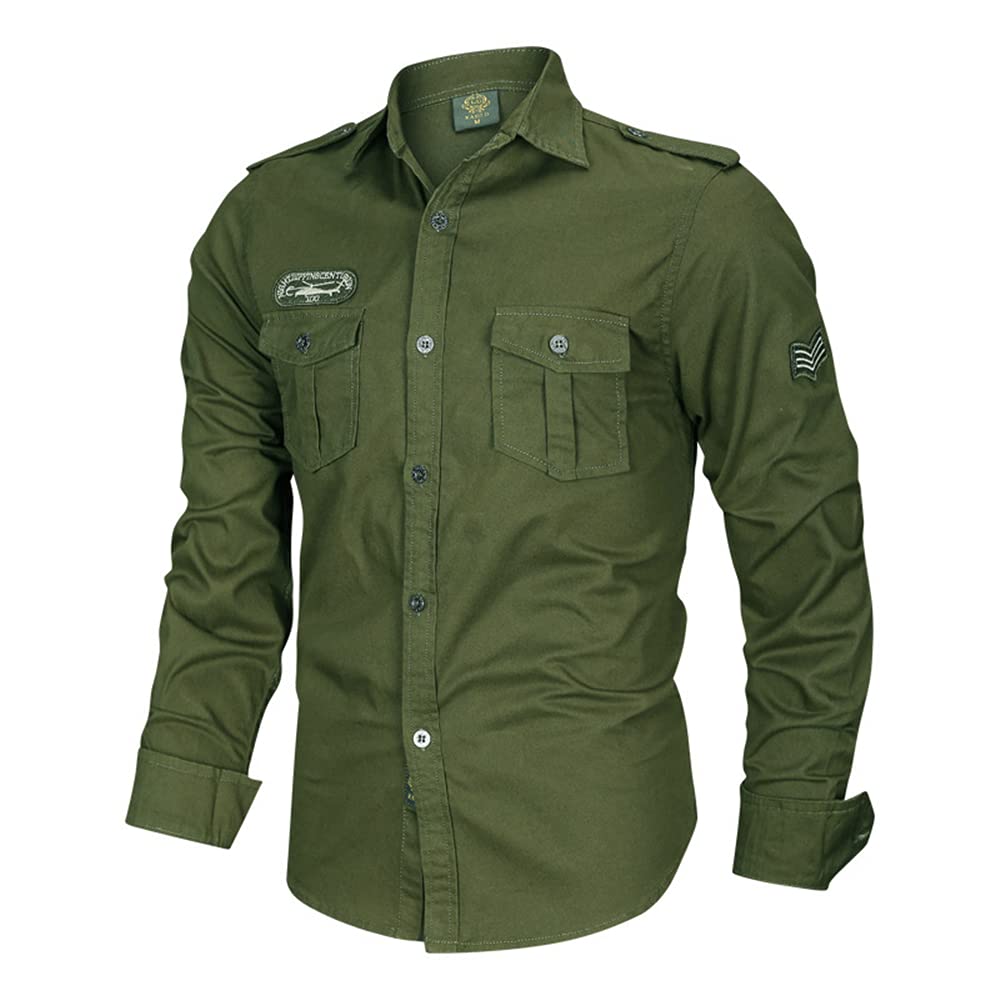 Men's Cotton Cargo Bomber Jacket Shirt - Military Tactical Style for Outdoor Adventure & Casual Wear