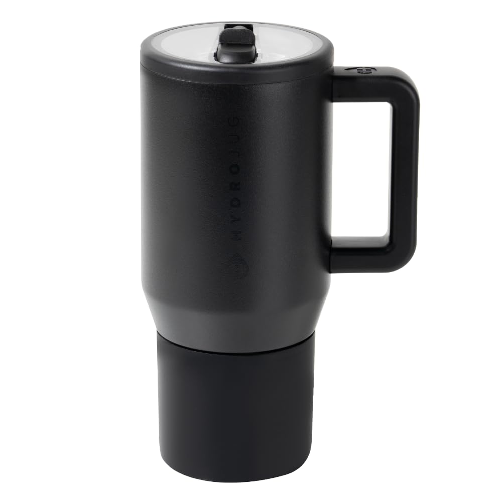 HydroJug Traveler - 20 oz Insulated Stainless Steel Water Bottle with Handle & Flip Straw - Leak Proof Tumbler with Rubber Base - Fits in Car Cup Holder - Perfect Gift for Women & Men - Great for Gym, Hiking, Office & Travel - Black