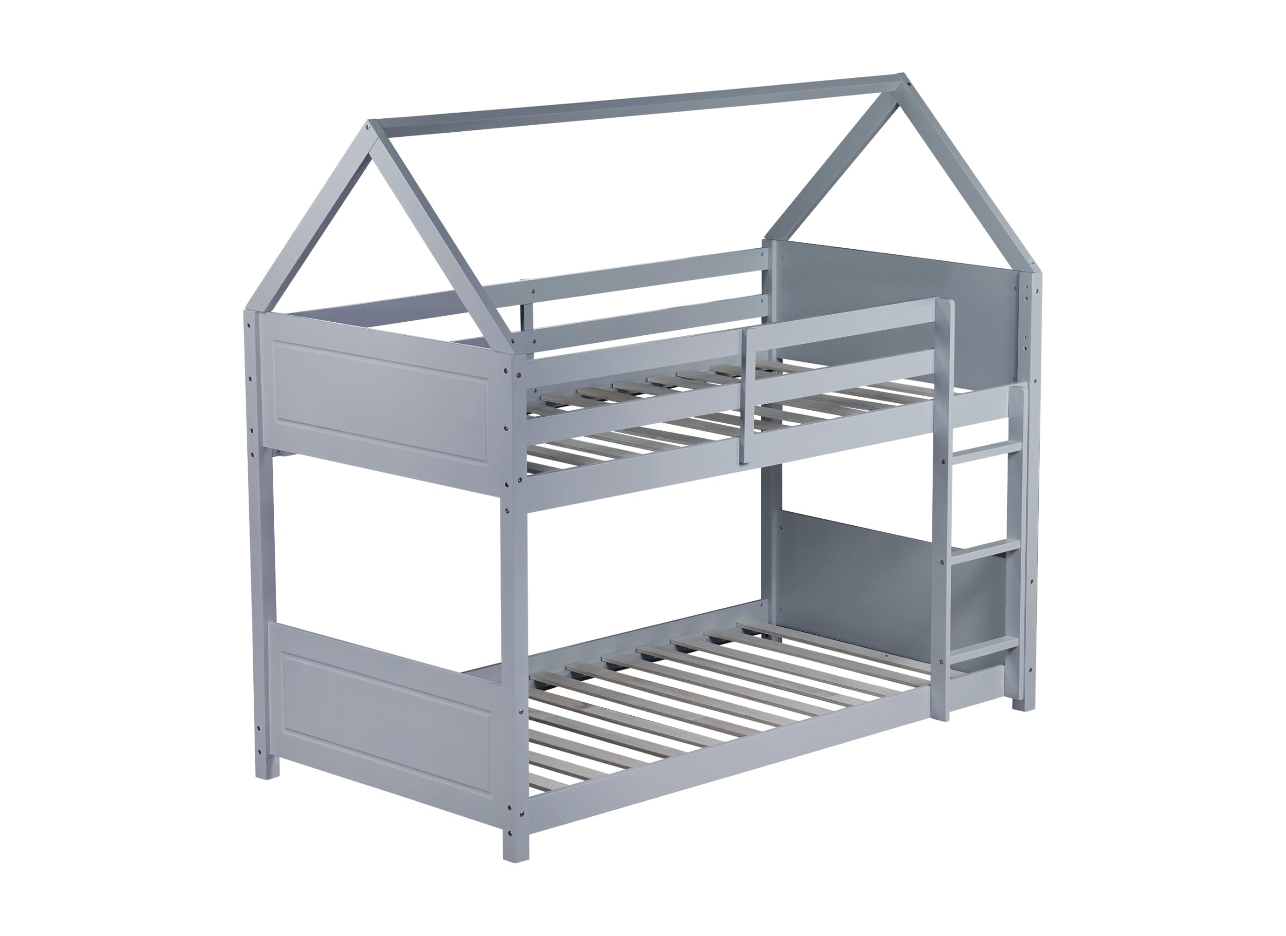 LZ LEISURE ZONE Twin Over Twin Bunk Bed with Guardrails & Ladder - Space-Saving Kids Bedroom Furniture, Light Gray - Perfect for Small Rooms, Shared Kids' Bedrooms & Sleepovers
