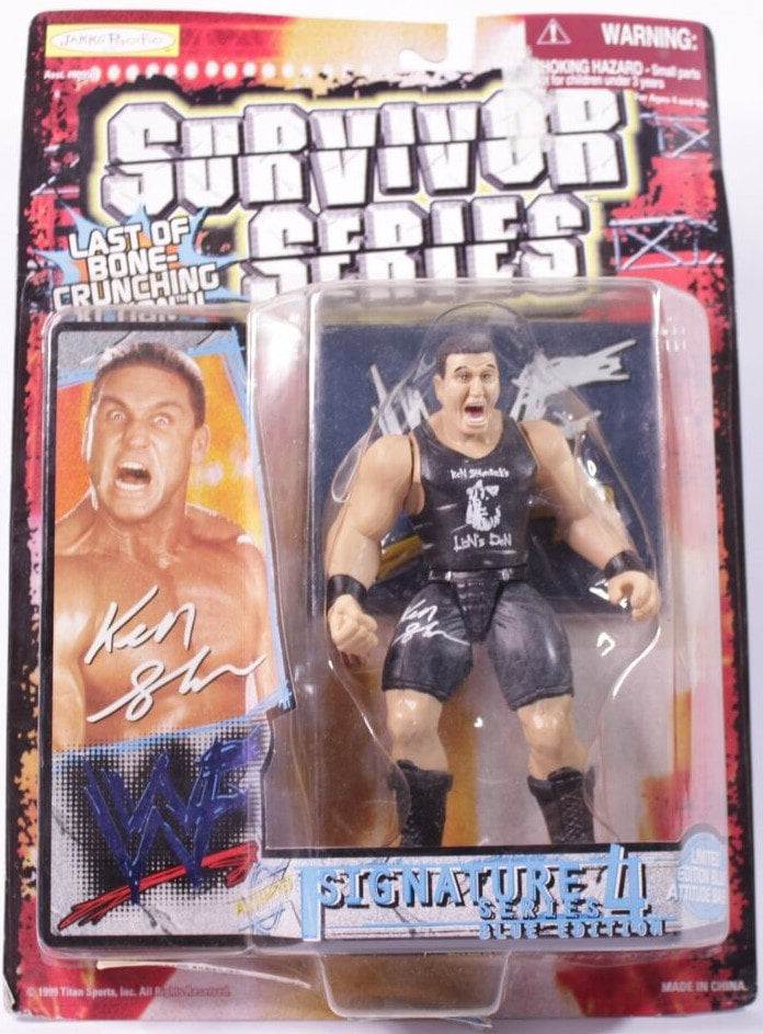 1999 WWF Jakks Pacific Signature Series 4 Blue Edition Ken Shamrock Action Figure with White Signature - Collectible Wrestling Toy for Fans & Display