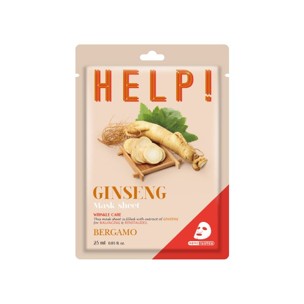 Bergamo Help! Ginseng Mask Pack - 10 Sheet Facial Mask Set for Hydration & Anti-Aging - Perfect for Skincare Routine & Spa Day at Home