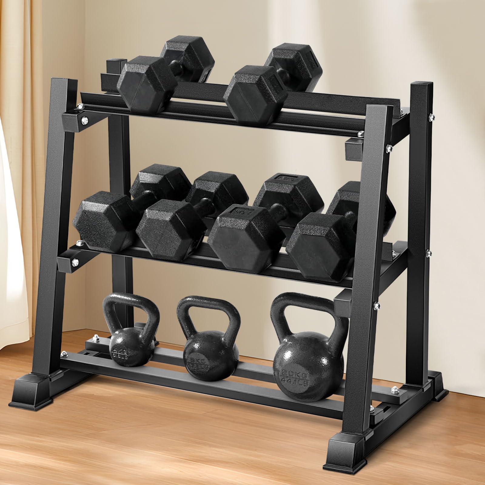 Dumbbell Rack Stand for Home Gym - Heavy Duty 1100LBS Capacity Organizer for Dumbbells, Kettlebells & Weight Plates | Perfect for Garage, Basement & Home Workout Space