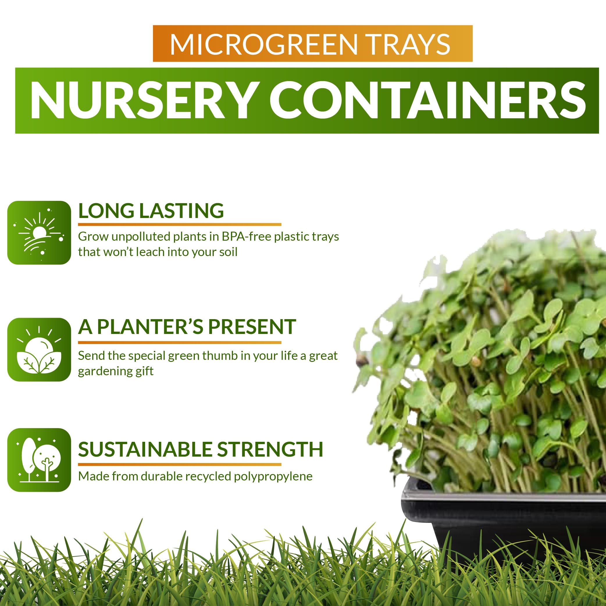 100 Pack - 1020 Heavy Duty Plant Trays Without Holes for Seed Starting, Propagation & Greenhouse Gardening - Durable Nursery Flat Containers for Indoor/Outdoor Use