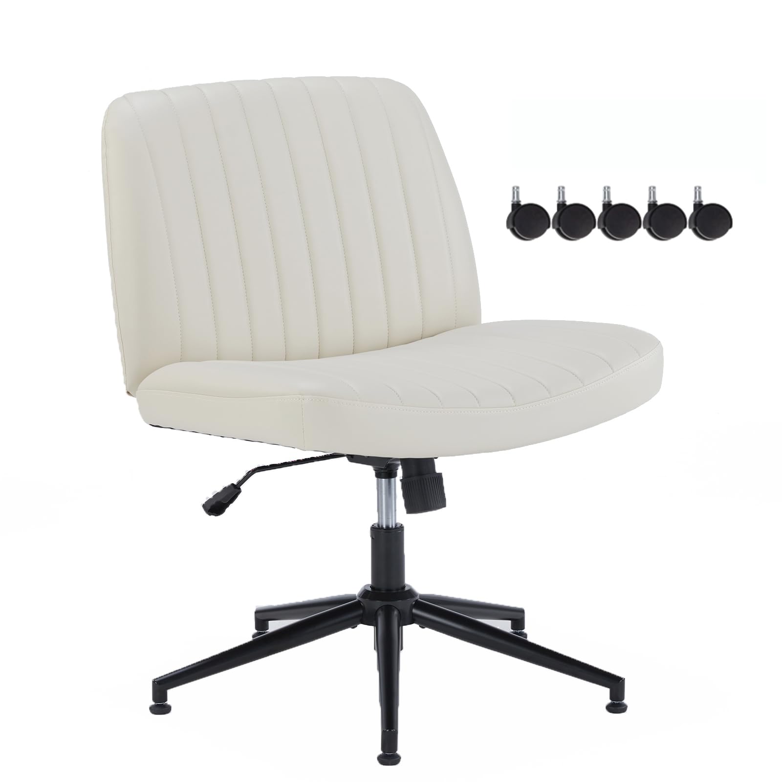 DUMOS Criss Cross Armless Office Chair - No Wheels Swivel, Padded Wide Seat, Height Adjustable Mid Back Task Chair for Home Office, Bedroom, Computer Desk - Perfect for Work, Study, and Gaming