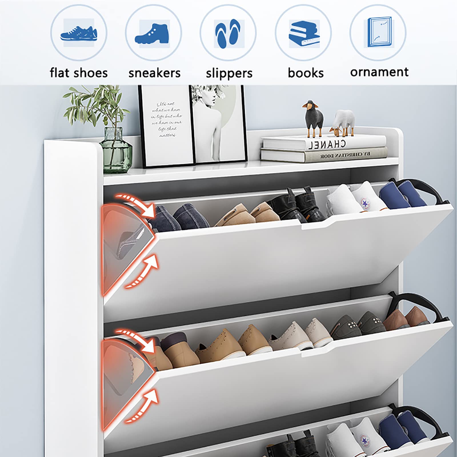 U&Q Modern Shoe Cabinet with Hidden Shoe Rack - Large Capacity Entryway Storage Organizer, Creative Closet Shoe Cubby Decorative Furniture (Yellow, 39x7x46 inches) - Perfect for Small Spaces, Apartments & Home Entryway Organization