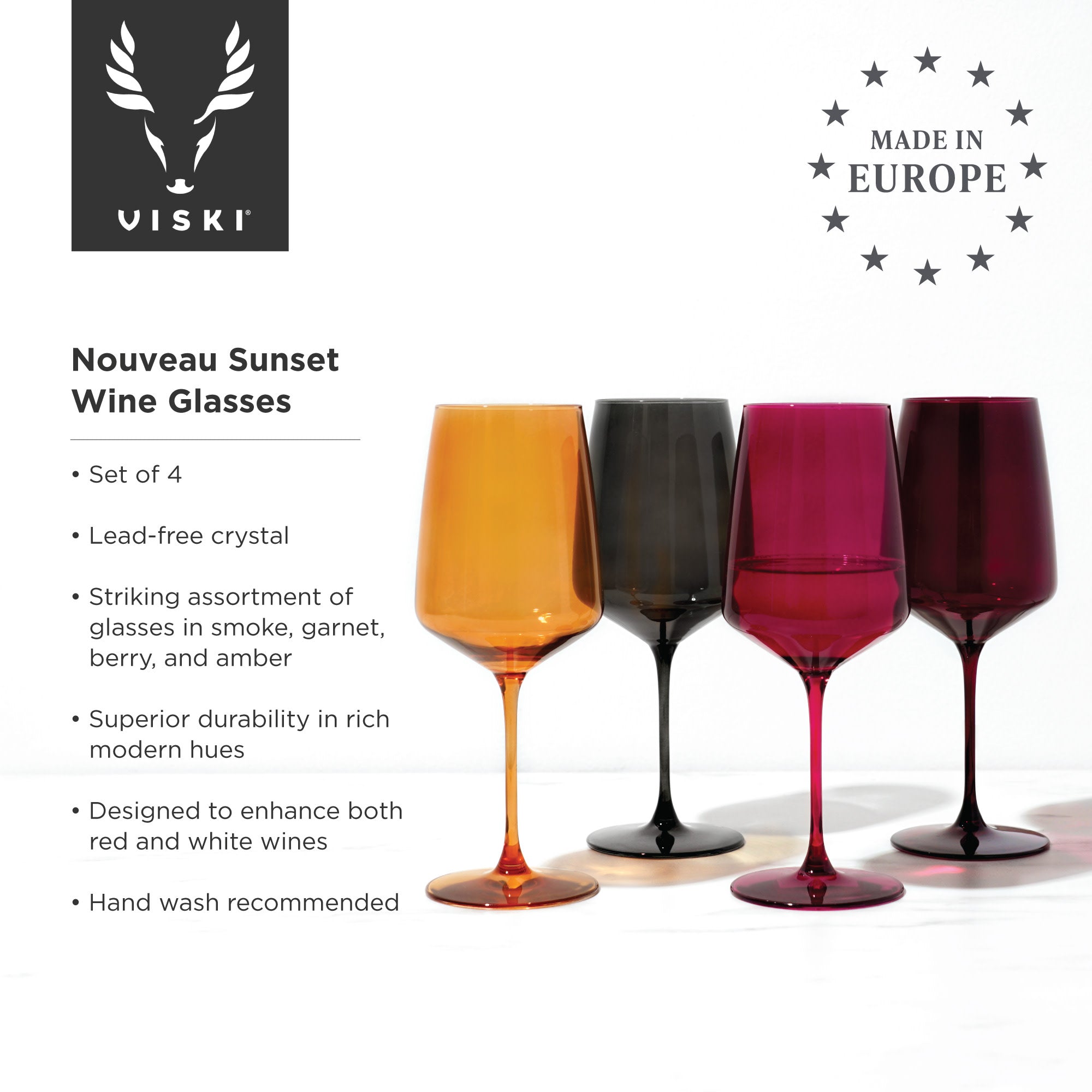 Premium Reserve Nouveau Crystal Wine Glasses - Sunset Collection (Set of 4) - Elegant Stemware for Red Wine, White Wine & Champagne - Perfect for Dinner Parties, Weddings & Romantic Evenings