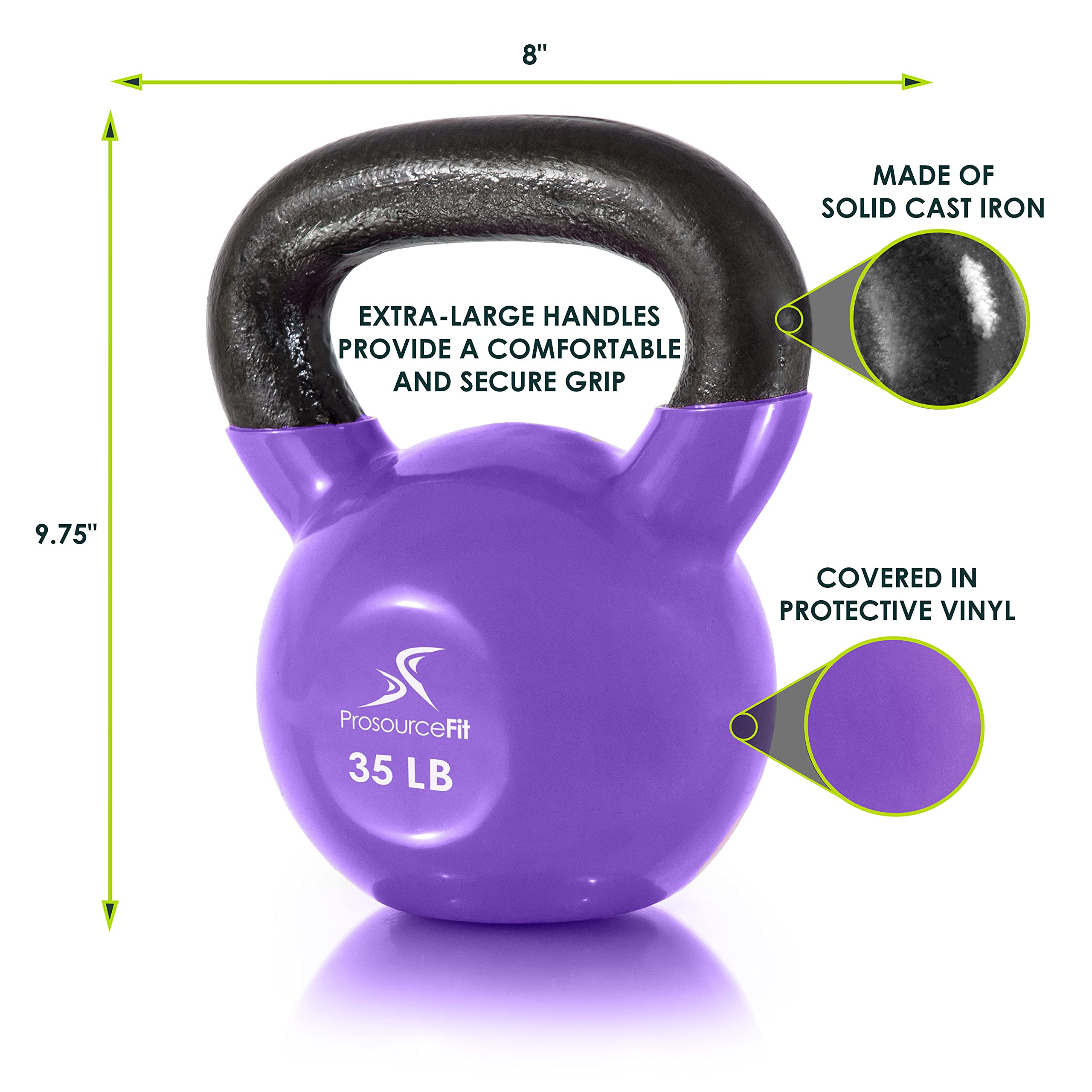 ProsourceFit Vinyl Coated Cast Iron Kettlebells - 5-50 lbs for Strength Training, CrossFit & Home Gym Workouts - Perfect for Full Body Exercise, HIIT & Functional Fitness