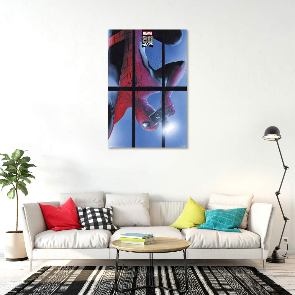 Spider-Man Marvel Comics Poster - Spidey with Camera 80th Anniversary (24x36 Inches) with Clear Poster Hanger - Perfect for Superhero Room Decor, Movie Themed Bedroom & Comic Book Fan Gifts