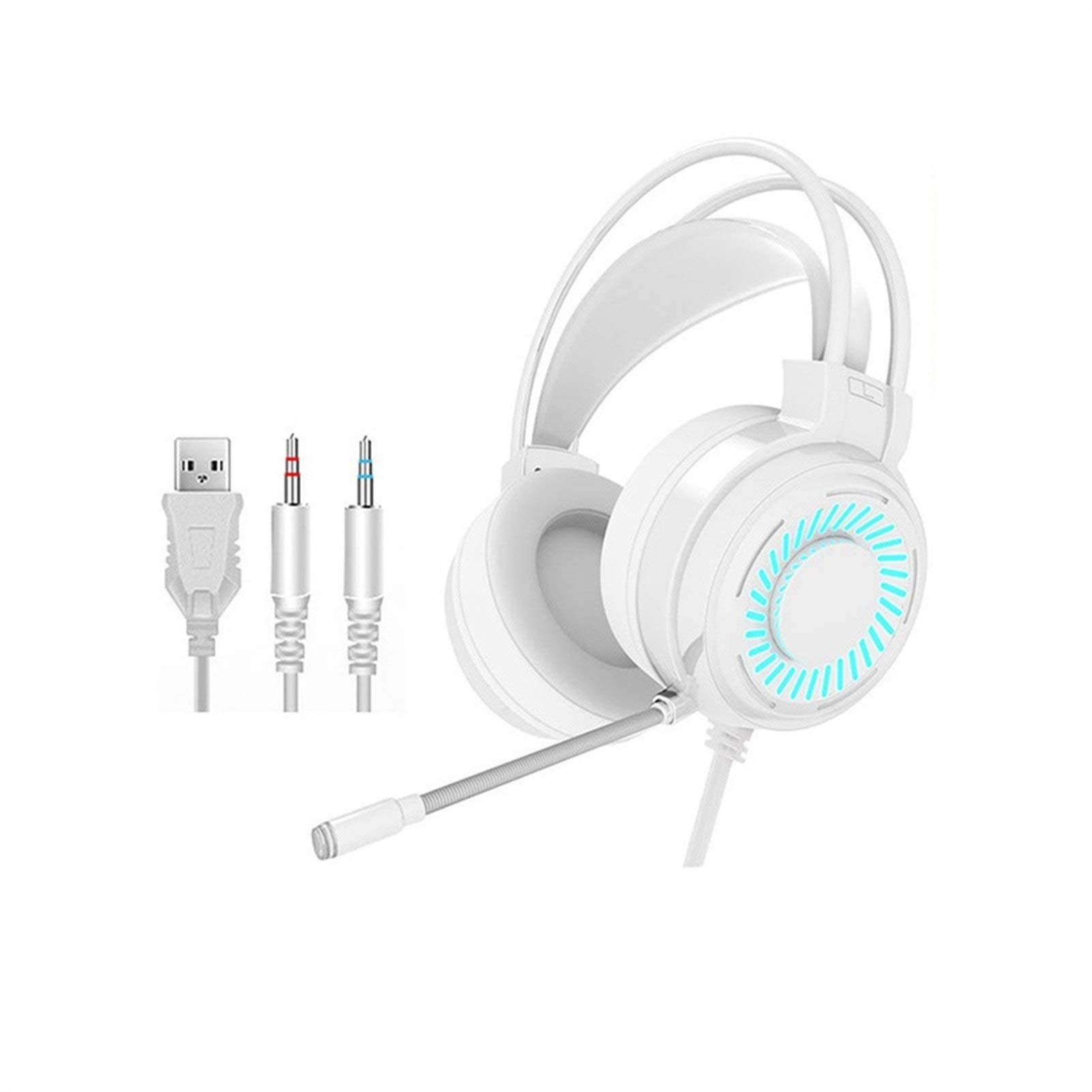 XMSH Gaming Earbuds with Noise-Canceling Microphone - Professional USB Headphones for PC, PS4, Xbox - Lightweight Sport Earphones for Running, Workout & Gaming (White, 3.5mm Jack) - Perfect for Esports, Streaming & Fitness Training