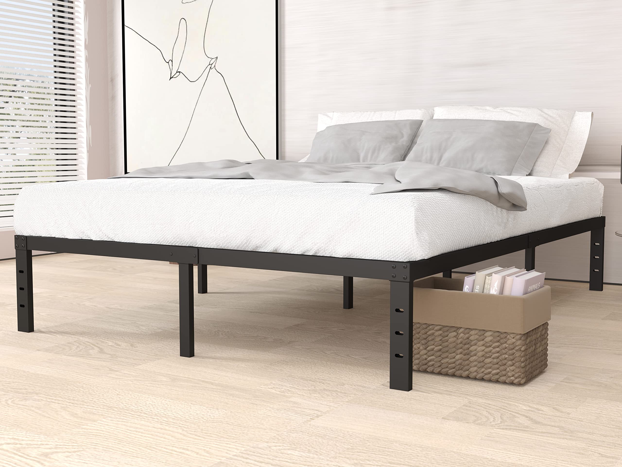Goltriever 14 Inch California King Platform Bed Frame with Storage - Heavy Duty Steel Slat Support, No Box Spring Needed, Non-Slip Black Design, Easy Assembly & Noise-Free Mattress Foundation - Perfect for Master Bedrooms, Guest Rooms & Small Spaces