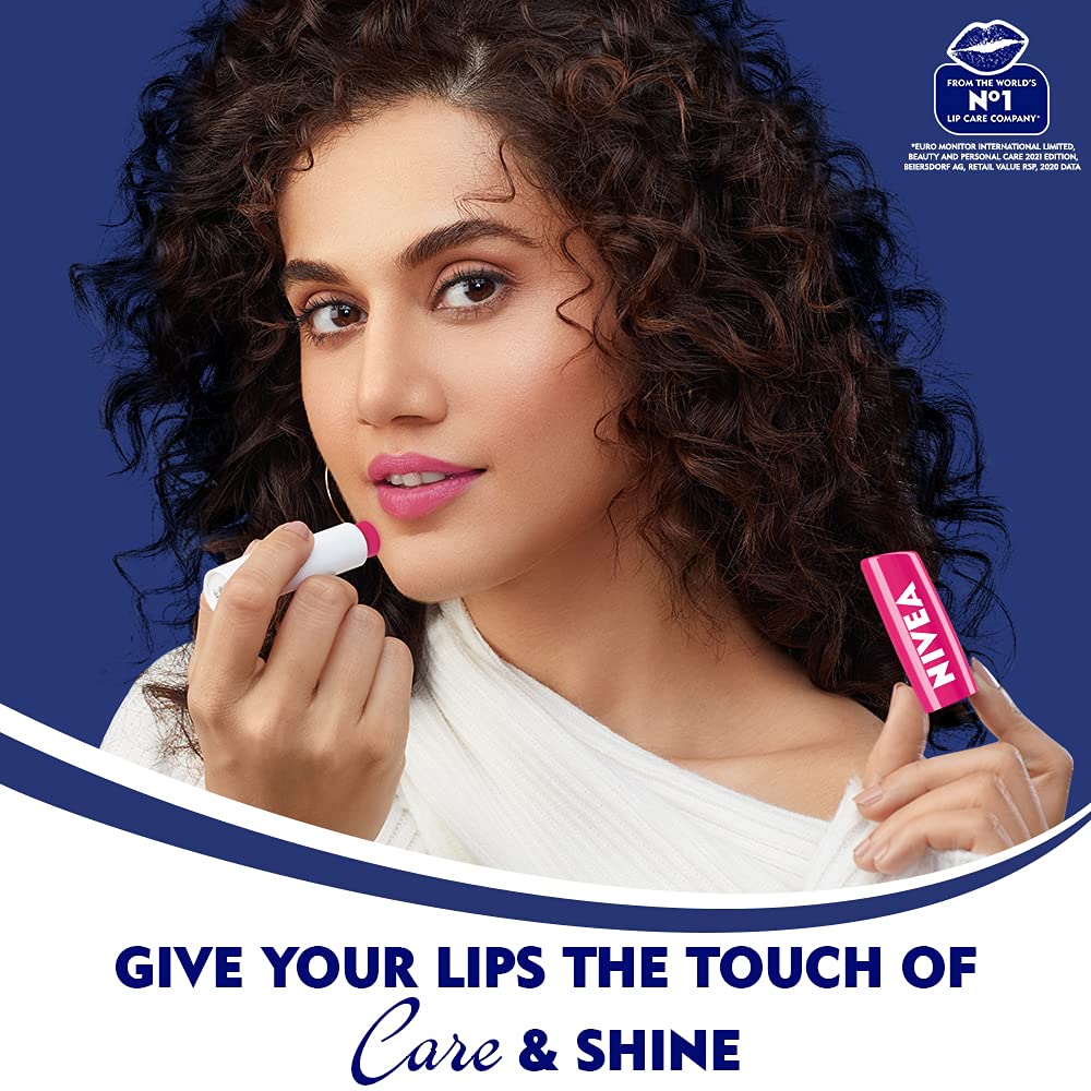 NIVEA Lip Balm Set - Fruity Peach & Watermelon Shine, 4.8g Each, Hydrating & Nourishing Lip Care for Dry Lips | Perfect for Daily Use, Travel & On-The-Go Moisturization