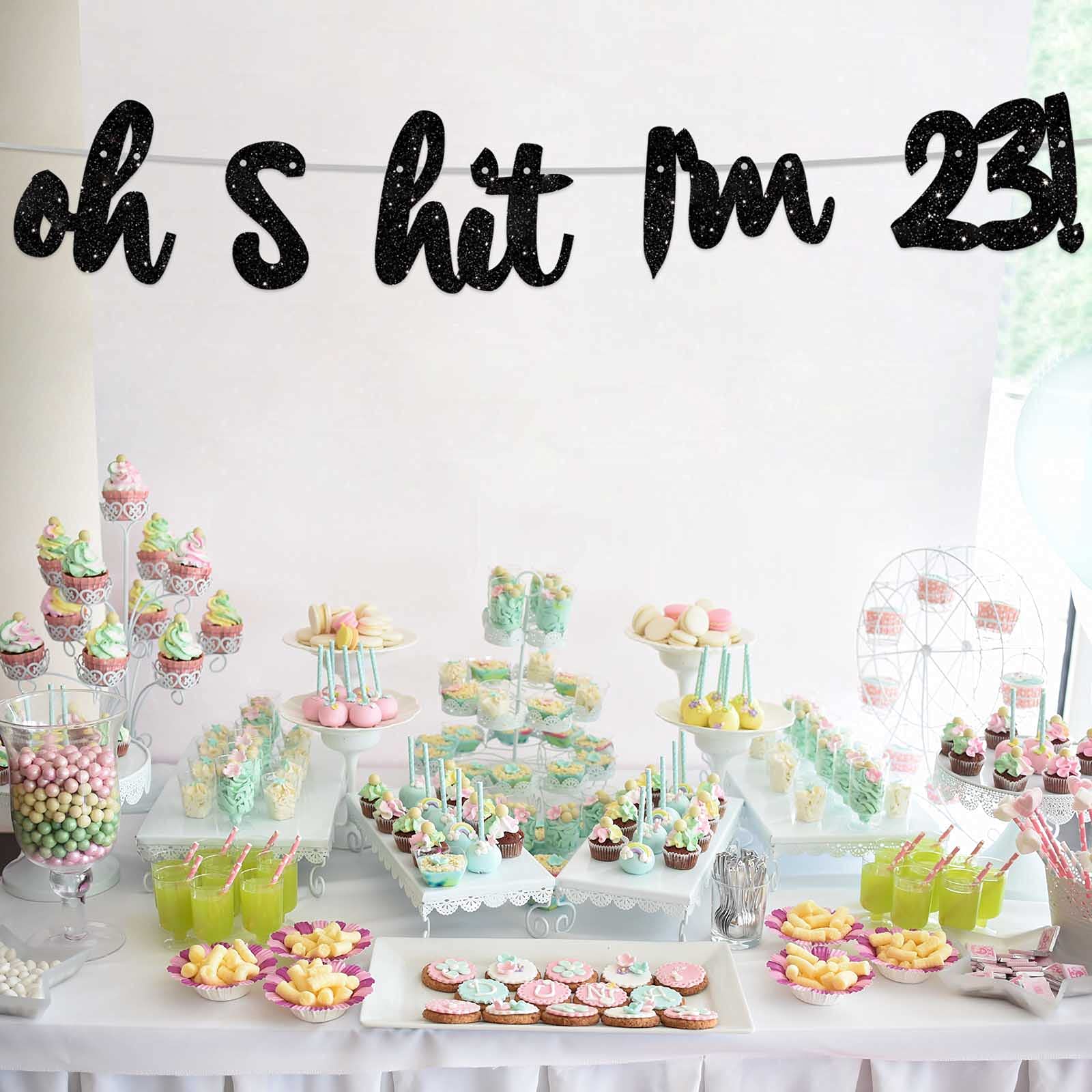 Black Glitter 'Oh I'm 23!' Birthday Banner Backdrop - Cheers to 23 Years Old Theme Decor for Men & Women - Perfect for 23rd Birthday Parties, Photo Studio Props, and Celebration Decorations - Great for Birthday Photos, Social Media Posts, and Party Favors
