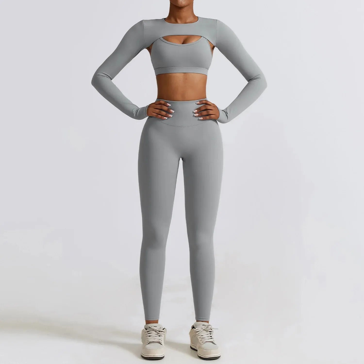 2/3PC Women's Seamless Long Sleeve Yoga Set - High Waist Workout Leggings & Sportswear Gym Clothing for Yoga, Running, Fitness & Lounge Wear