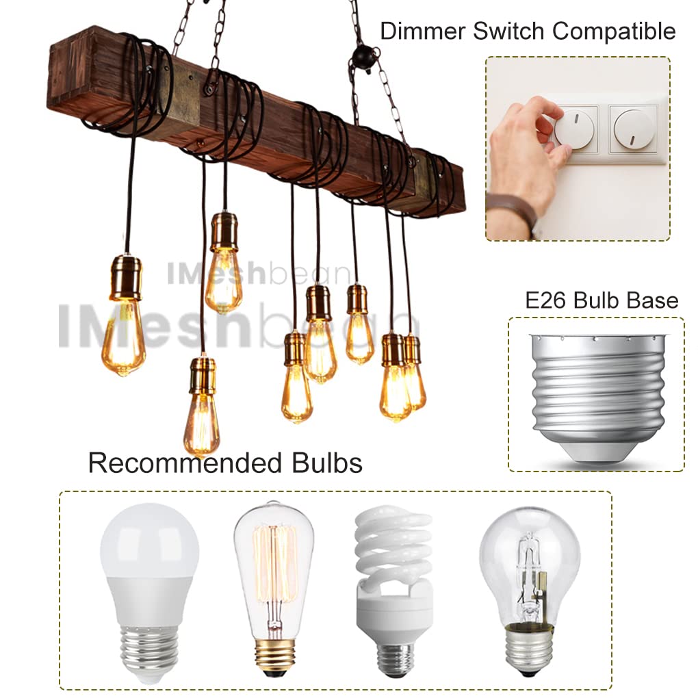 8-Light Wooden Chandelier - Rustic Industrial Pendant Light Fixture with Retro Design for Dining Room, Kitchen Island, Bar, Billiard Table & Pool Table | Perfect for Farmhouse, Loft & Industrial Decor