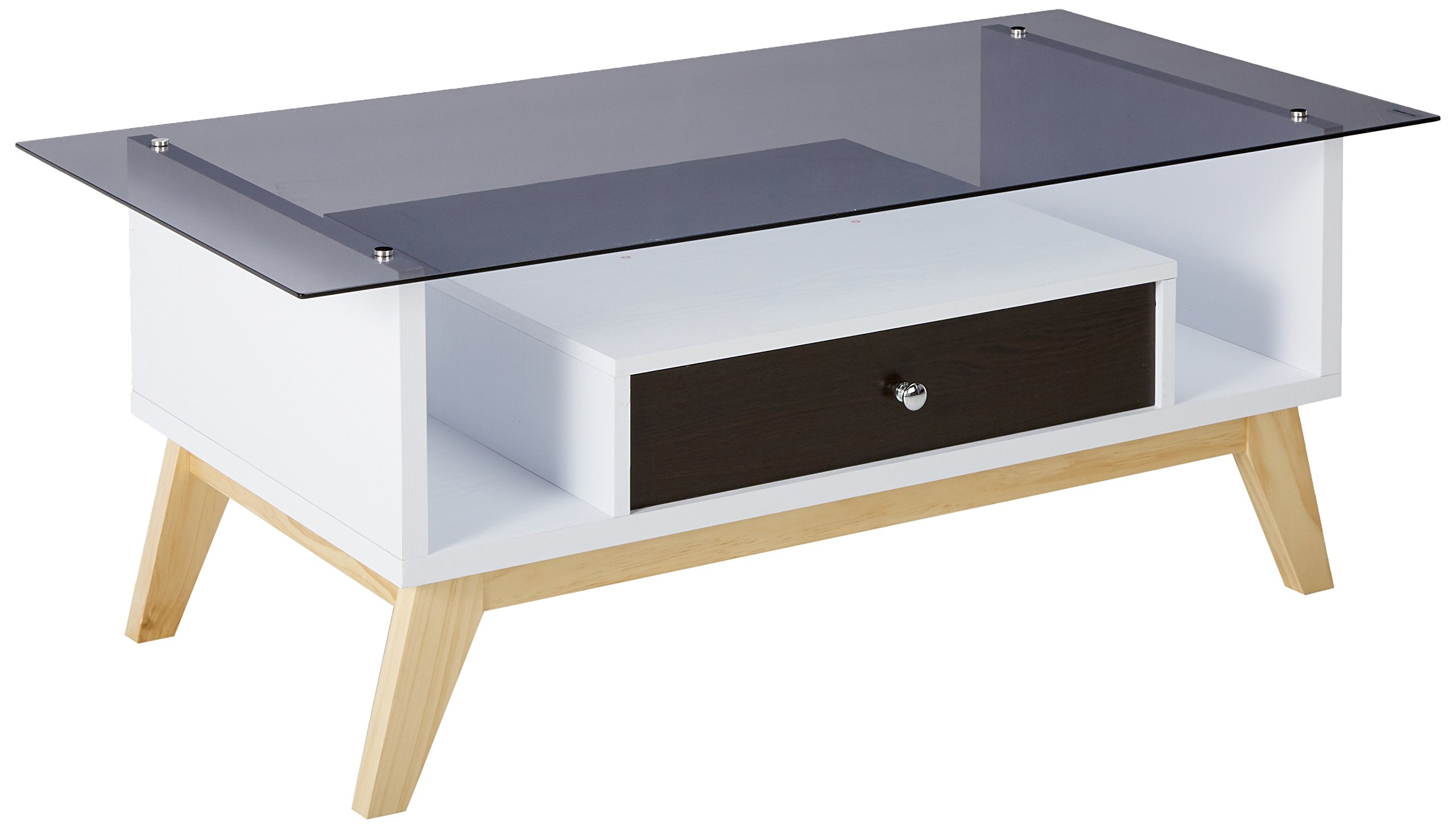 Modern Rectangle 1-Drawer Glass Top Coffee Table in Espresso - Stylish Living Room Furniture for Small Spaces, Home Office & Apartment Decor