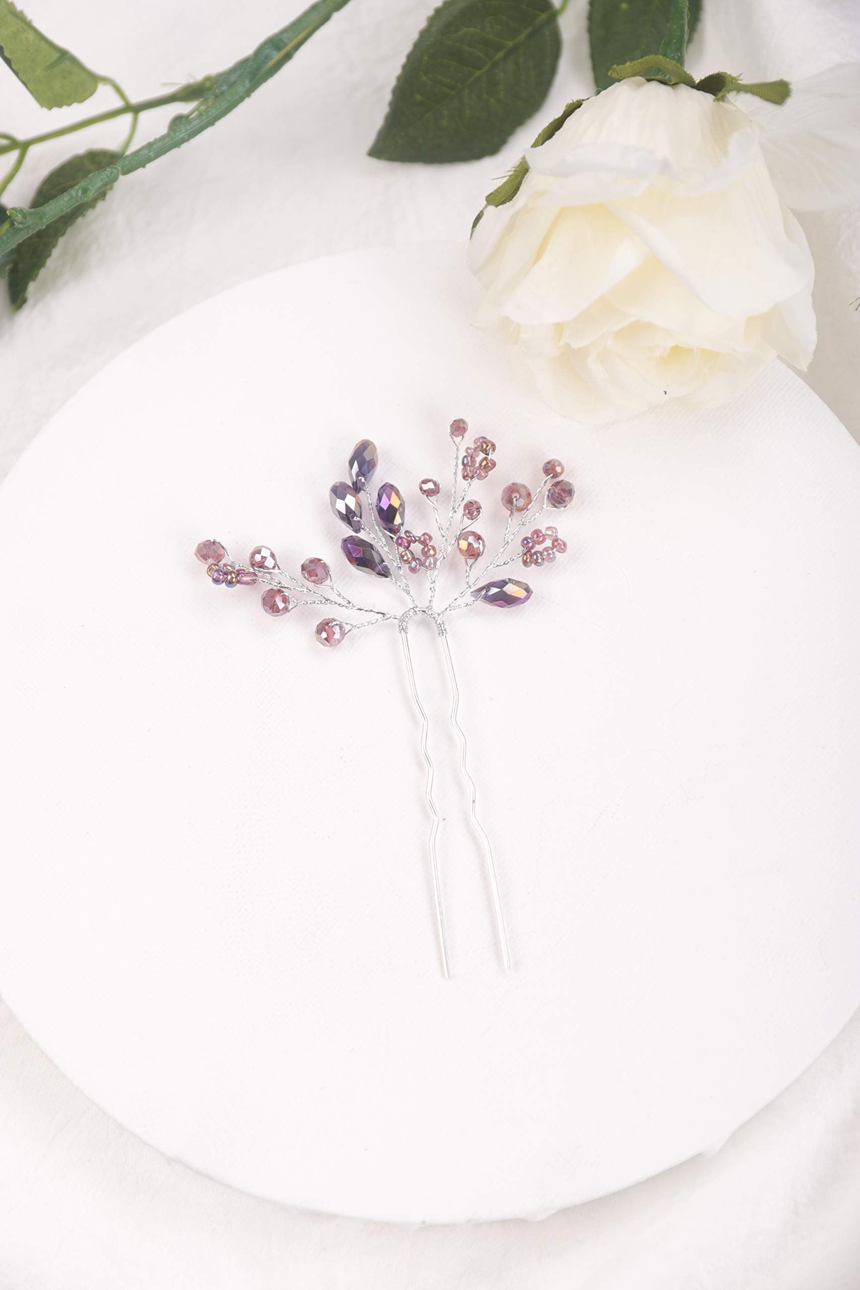 Kercisbeauty 2pcs Wedding Hair Pins - Crystal Bridal Hair Clips for Women, Bridesmaids & Girls - Elegant Purple Hair Accessories for Weddings, Prom & Special Occasions