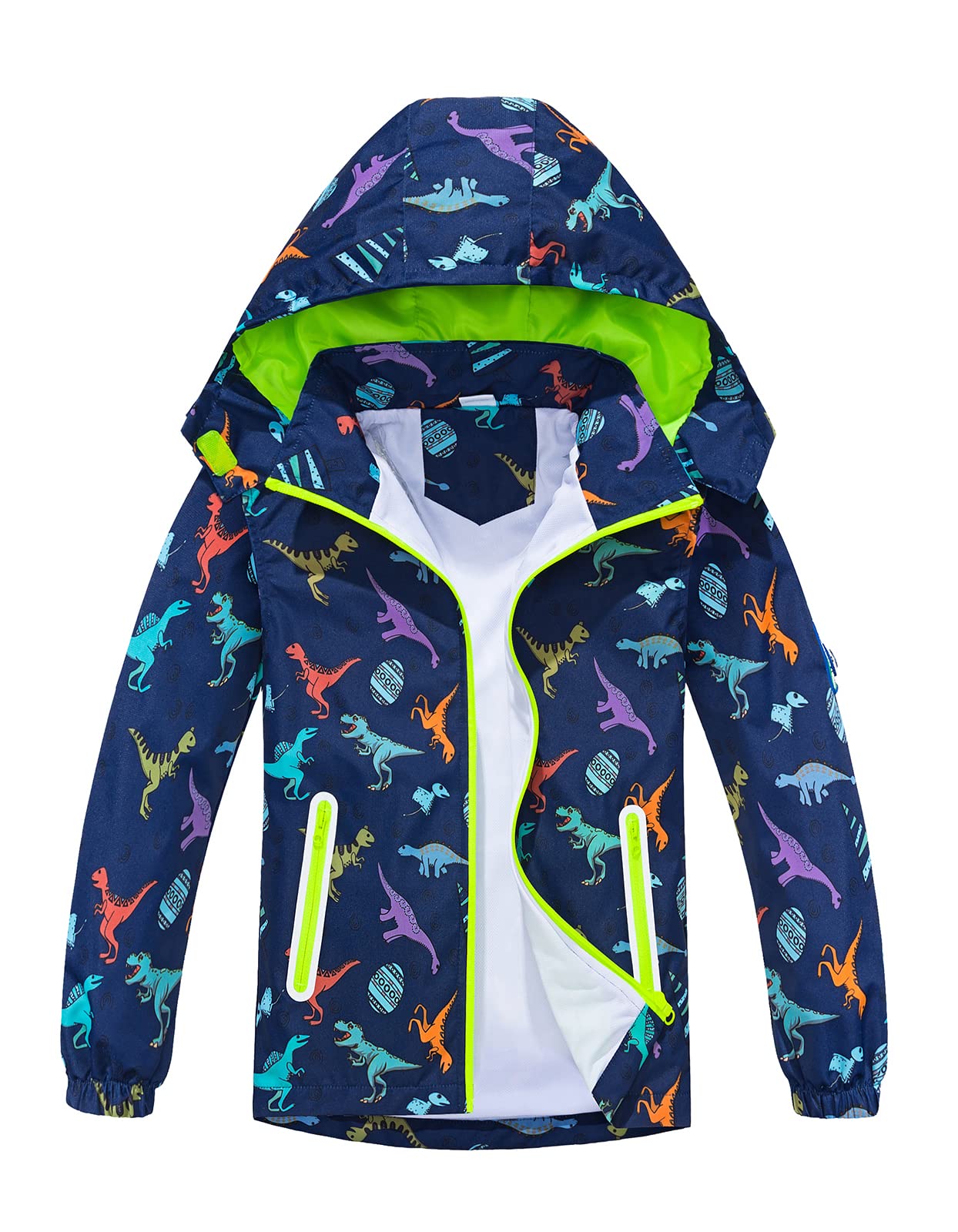 LAUSONS Boys Waterproof Jacket Kids Dinosaur Windbreaker Lightweight Raincoat for Outdoor Play and Rainy Days