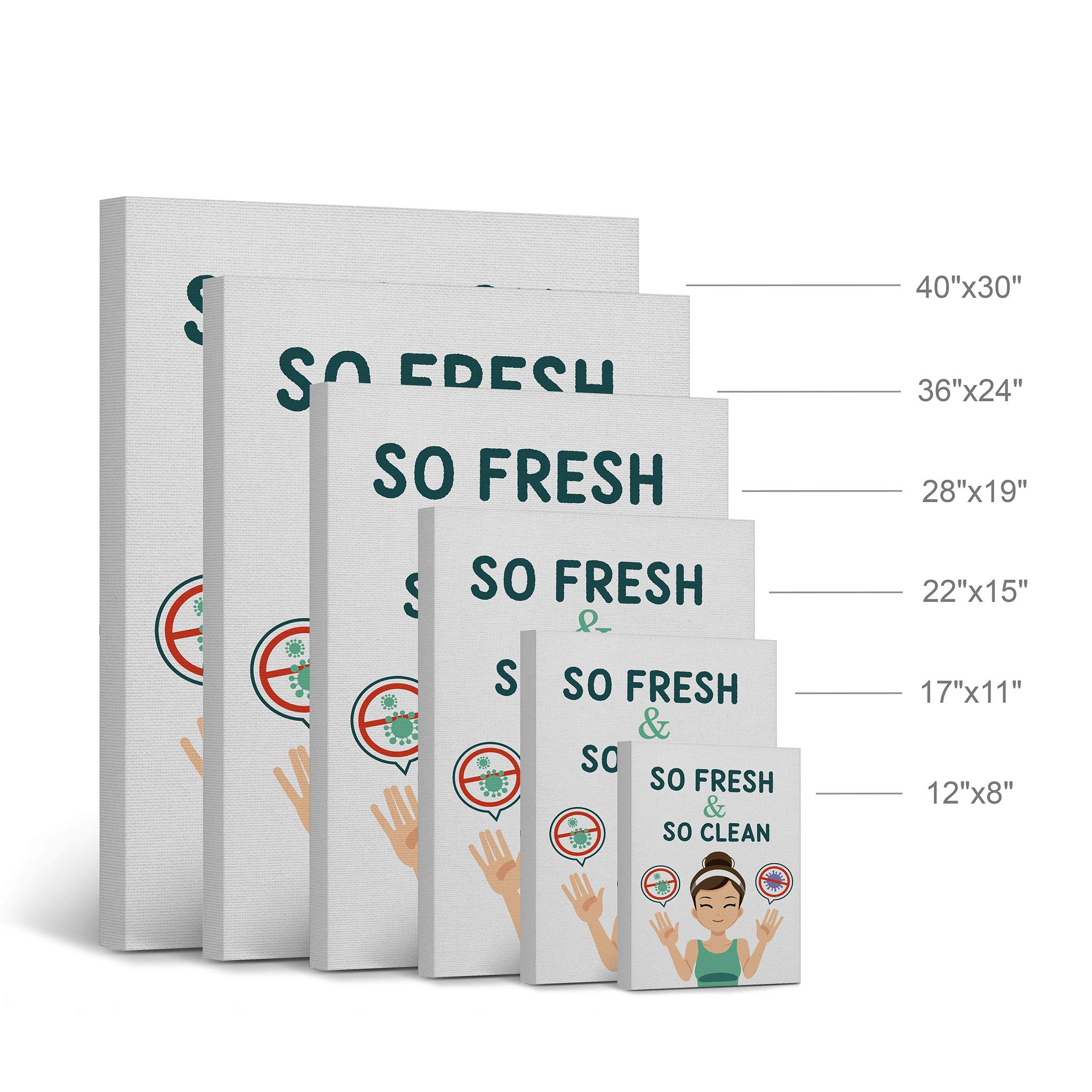 Smile Art Design 'So Fresh So Clean' Bathroom Canvas Print - Funny Cute Bathroom Sign for Kids, Nursery Wall Art, Home Decor - Ready to Hang 12x8 Inch - Made in USA | Perfect for Bathroom, Kids Room & Nursery Decor