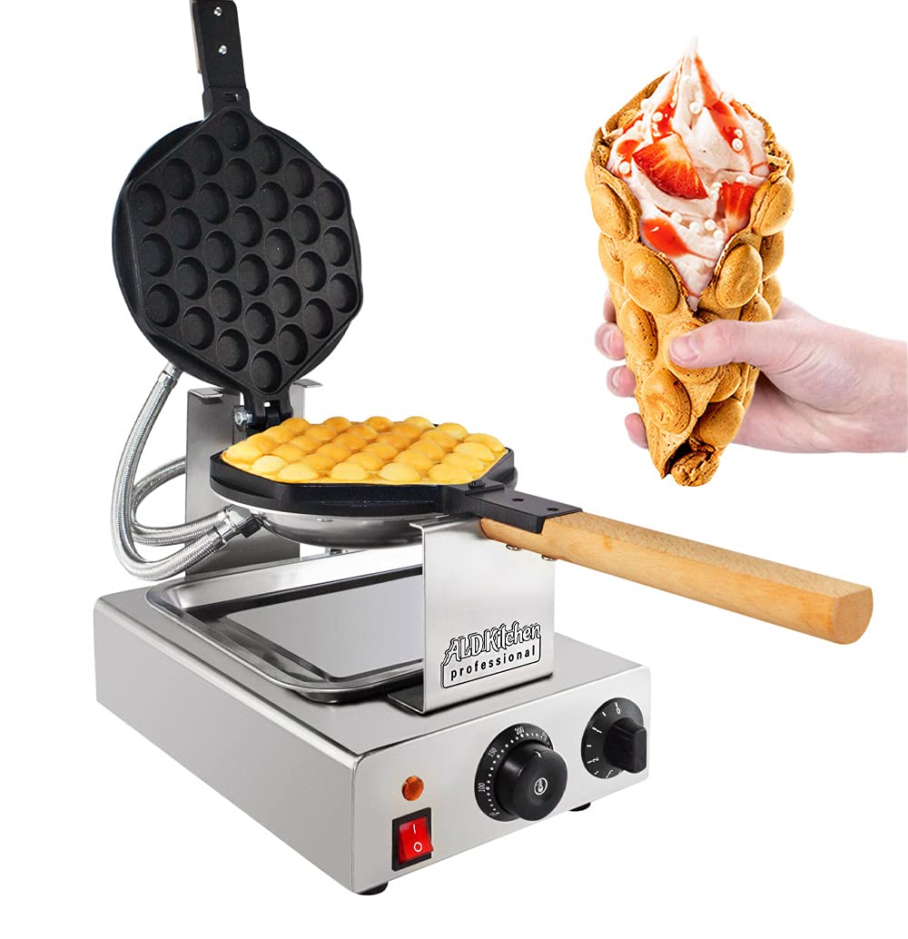 ALDKitchen Bubble Waffle Maker - Egg Waffle Iron with Stainless Steel Plate, 110V Manual Non-Stick Waffle Maker for Hong Kong Style Egg Puffs - Perfect for Breakfast, Dessert, and Party Snacks