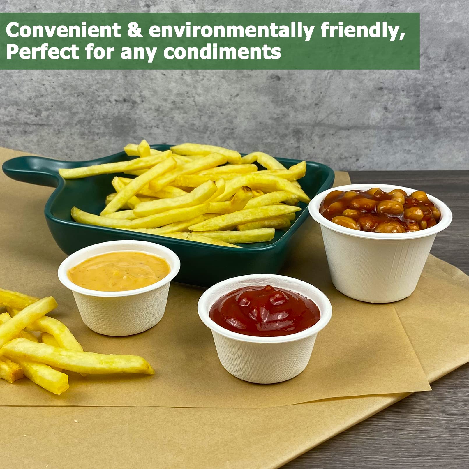 Eco-Friendly 4 oz Disposable Bagasse Fiber Souffle Cups - 100% Natural Biodegradable & Compostable Condiment Cups (100-Pack, White) - Perfect for Parties, Catering, and Food Tasting Events