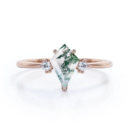 Kite Shaped Moss Agate Women's Ring - 925 Sterling Silver Engagement & Wedding Ring - Vintage Gold Moss Agate Jewelry - Unique Green Gemstone Ring for Her - Perfect for Proposals, Anniversaries & Special Occasions