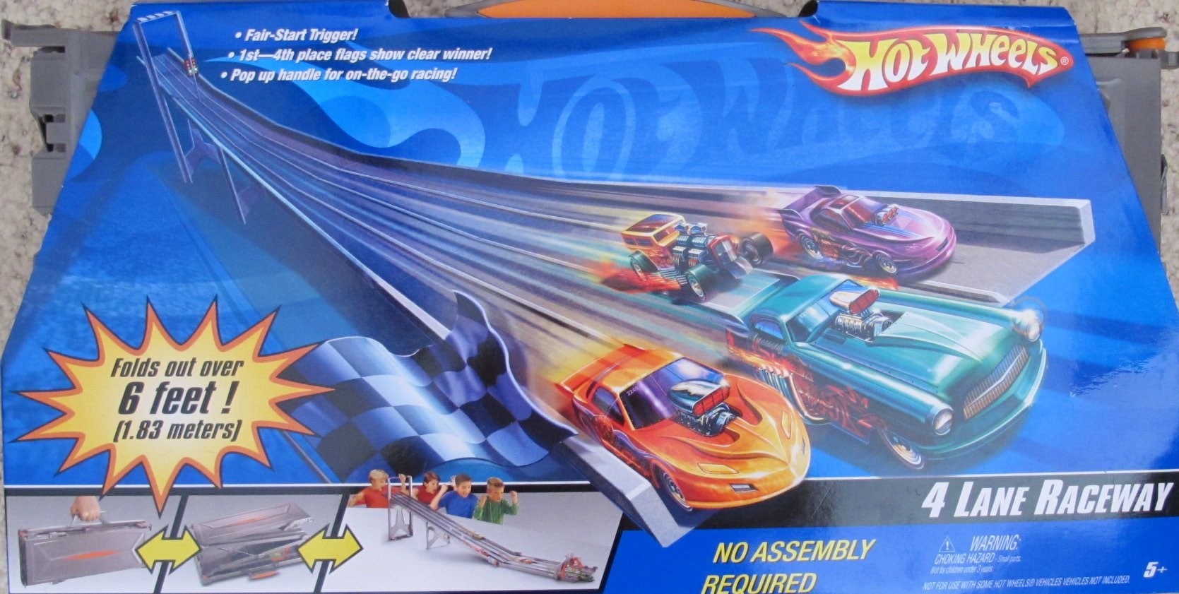Hot Wheels 4 Lane Raceway Track Set - Over 6 Feet of Track with Pop-Up Handle (2006) - Perfect for Kids' Birthday Gifts & Family Racing Fun