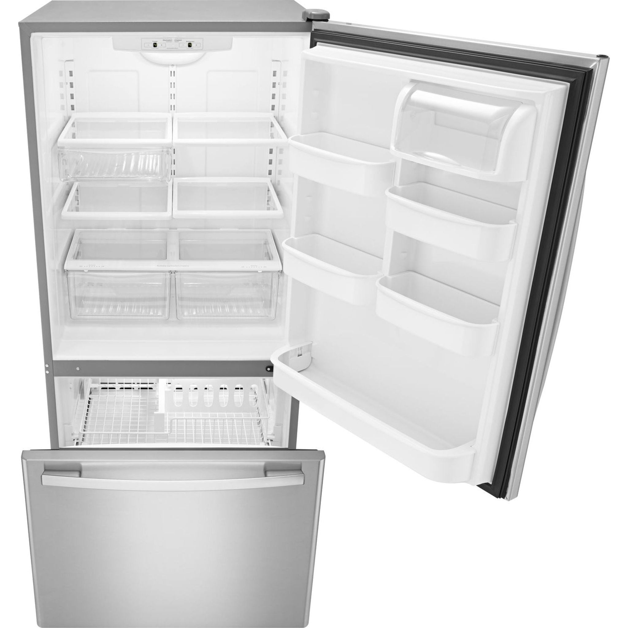 Amana Bottom Mount Refrigerator (ABB2224BRM) - 24.5 Cu. Ft. Stainless Steel French Door Fridge with Adjustable Shelves & LED Lighting - Perfect for Modern Kitchens & Open-Concept Homes