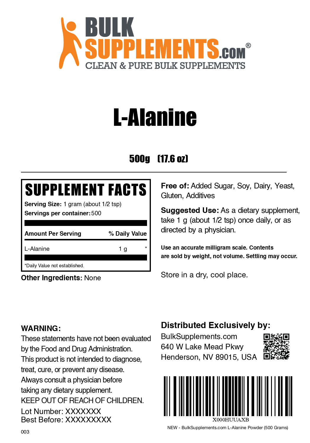 Pure L-Alanine Powder 500g - Premium Amino Acid Supplement for Muscle Recovery & Energy Boost - Ideal for Athletes, Bodybuilders & Fitness Enthusiasts
