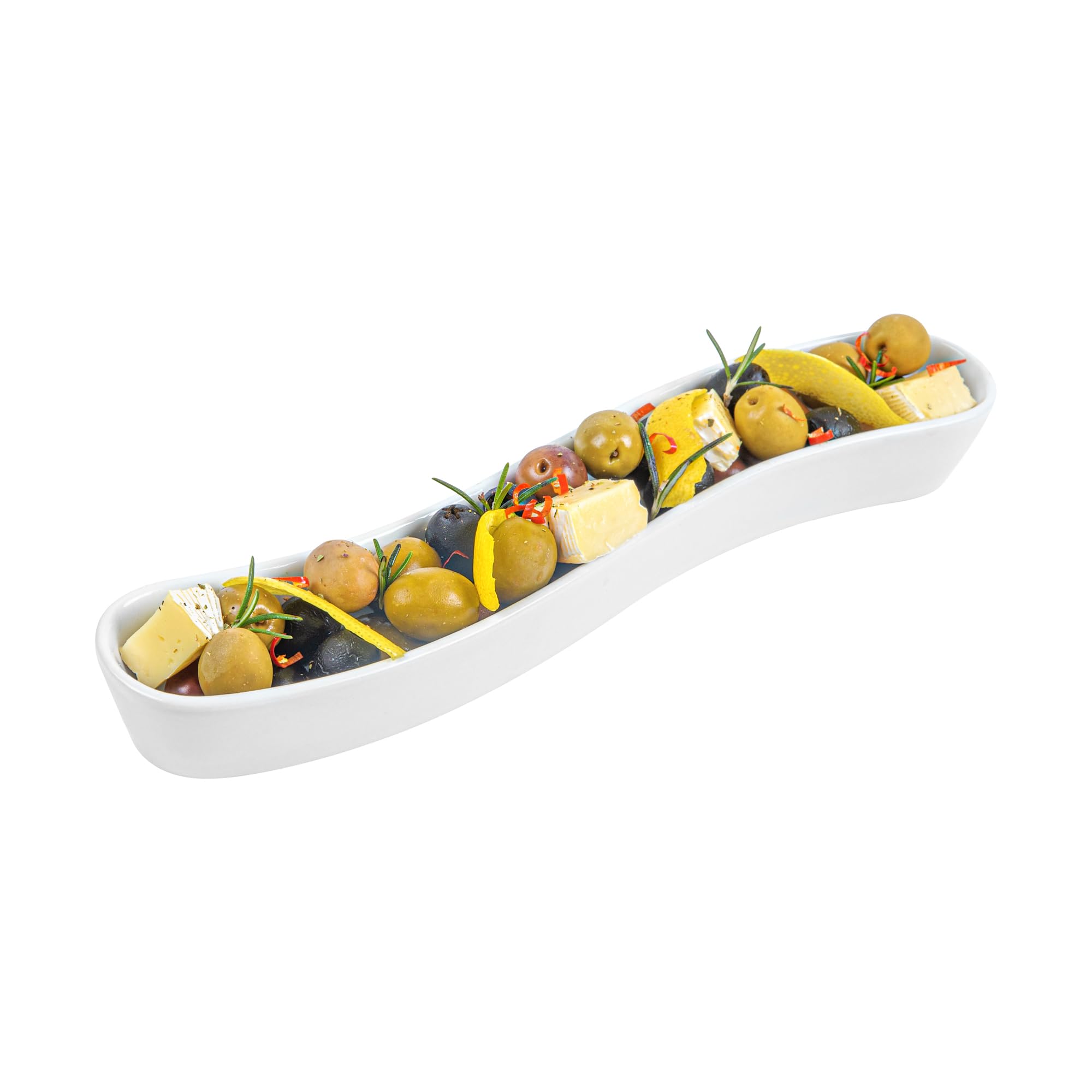 Swerve 10oz Olive Plate - White Porcelain Chip-Resistant Dishwasher Safe for Snacks & Appetizers