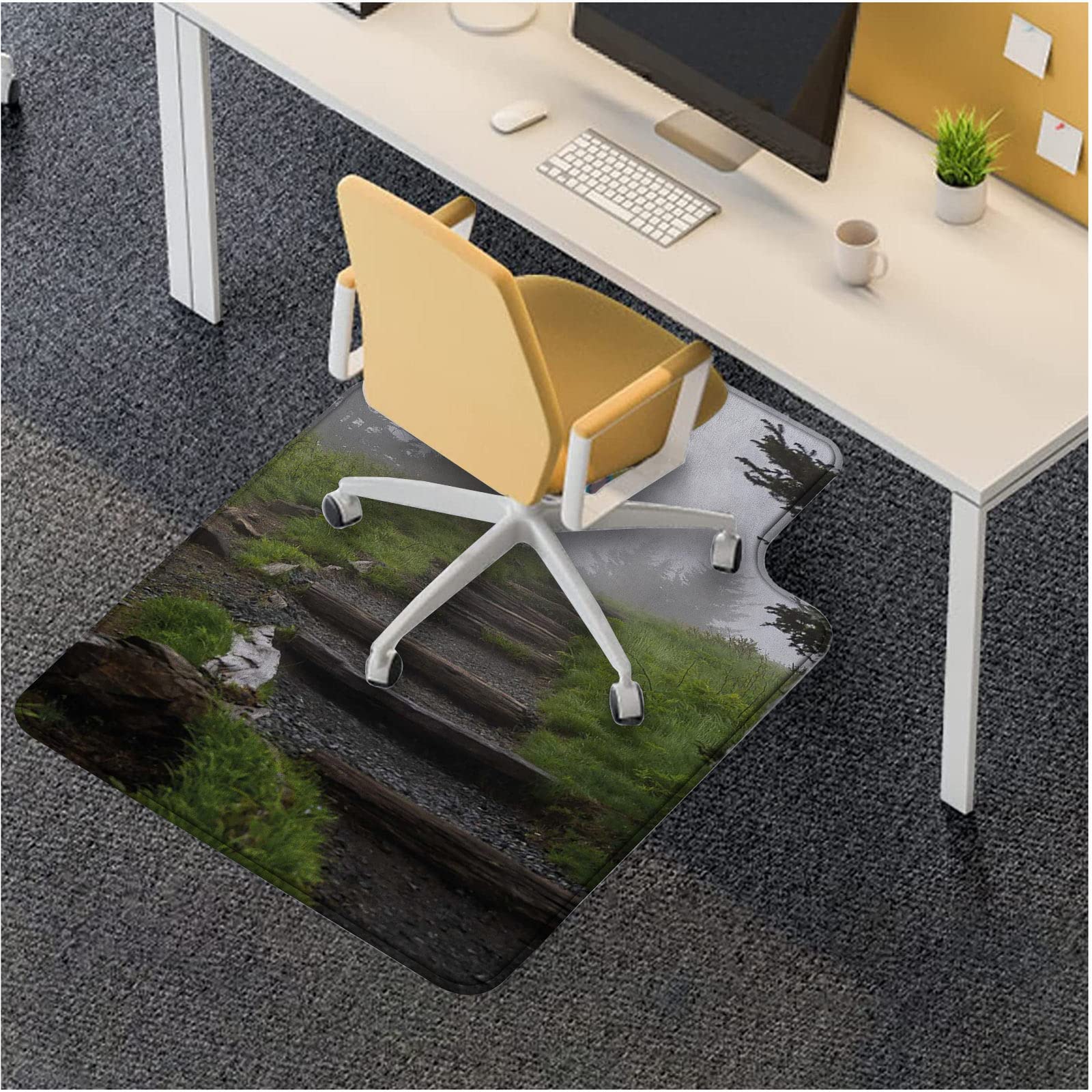 Appalachian Trail Thick Chair Mat for Carpeted Floors - Dark Taupe, Olive Green & Pale Grey Office Home Floor Protector - Perfect for Home Office, Study & Workspace Use