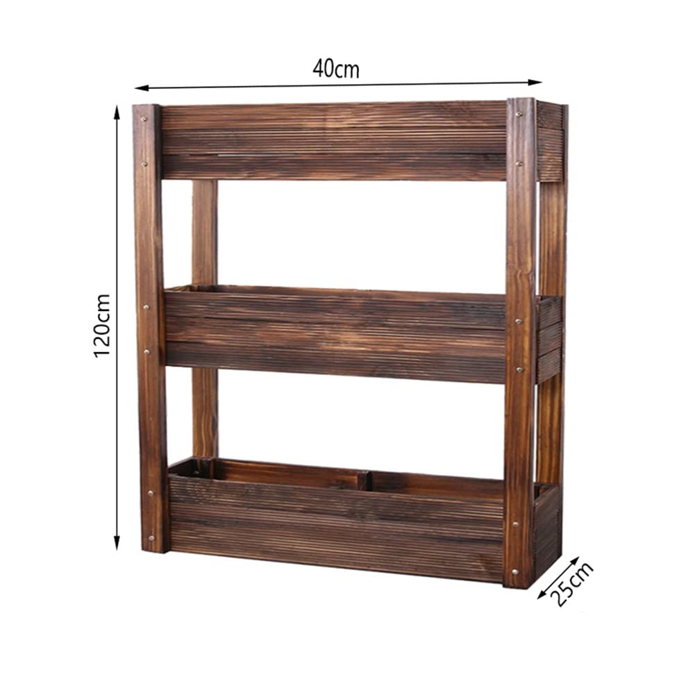 Elevated Garden Bed with 3 Planters - 40x25x120cm Freestanding Vertical Planter Box for Vegetables, Strawberries, Flowers (Brown) - Perfect for Patio, Balcony & Small Space Gardening