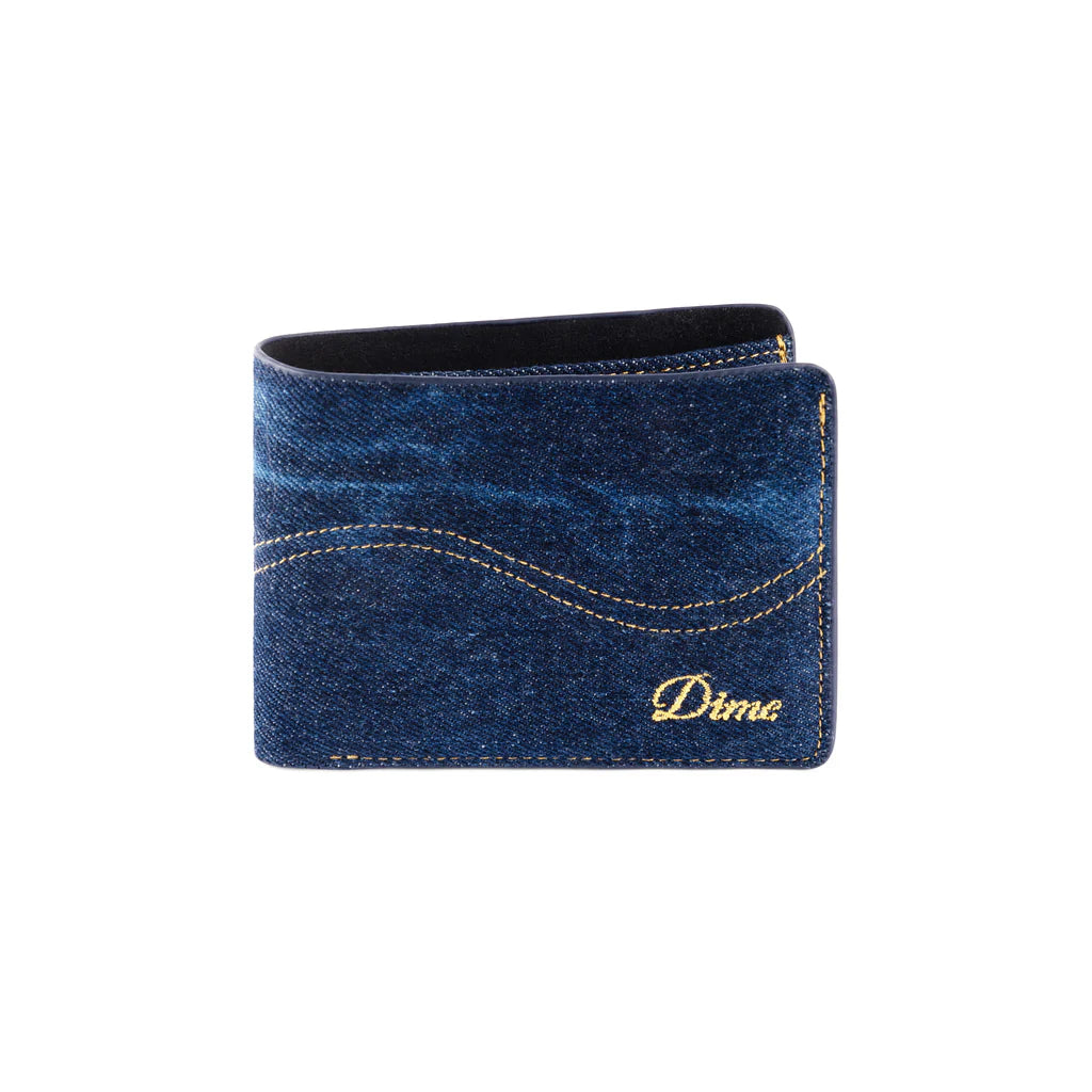 Dime Cursive Blindfold Wallet - Indigo Denim Slim Minimalist RFID Blocking Bifold Wallet for Men | Perfect for Everyday Carry, Travel & Secure Card Storage